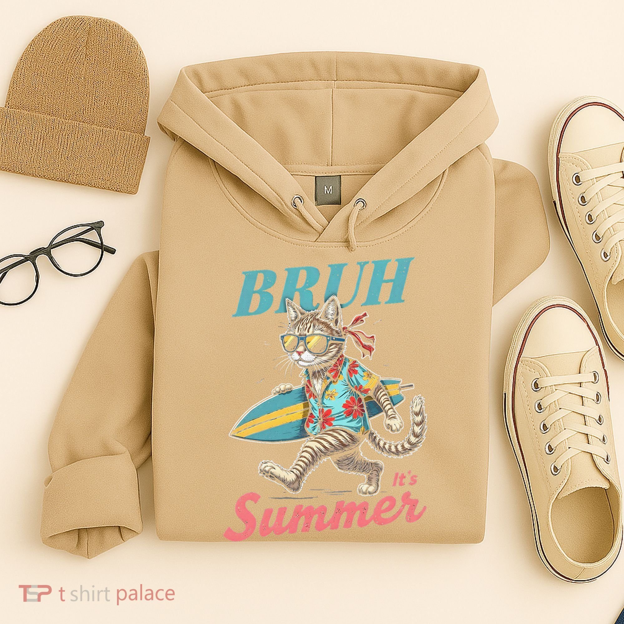 Cool Funny Cat In Shades Bruh Its Summer Surfboard Vacation Hoodie