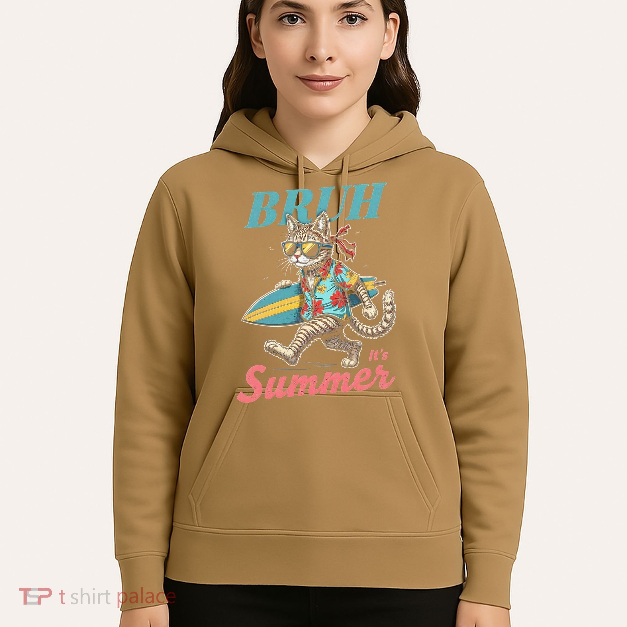 Cool Funny Cat In Shades Bruh Its Summer Surfboard Vacation Hoodie