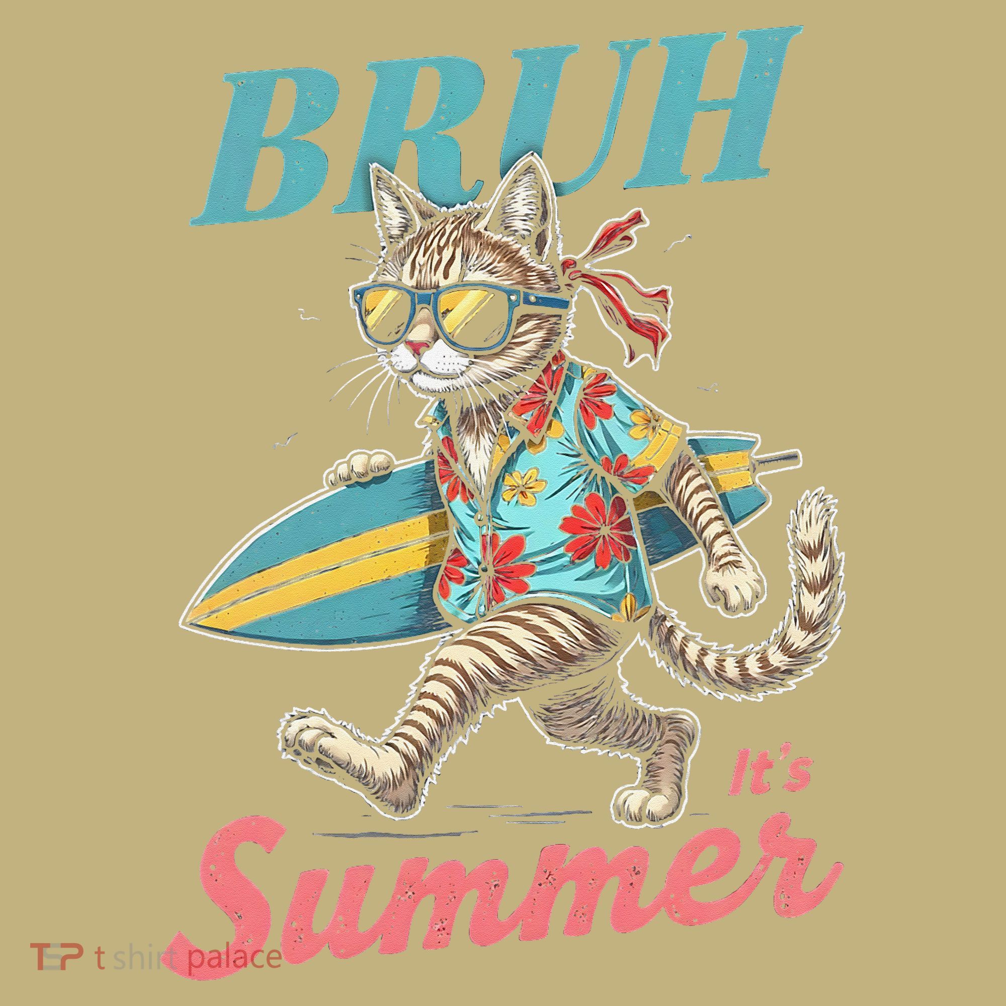 Cool Funny Cat In Shades Bruh Its Summer Surfboard Vacation Long Sleeve Shirt