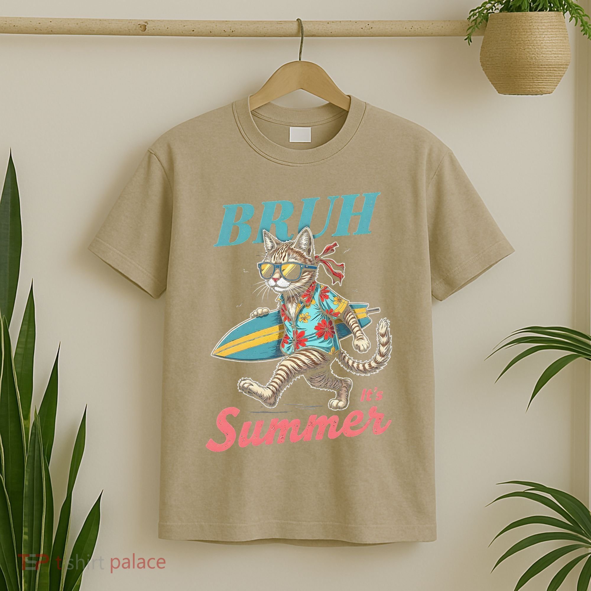 Cool Funny Cat In Shades Bruh Its Summer Surfboard Vacation T-Shirt