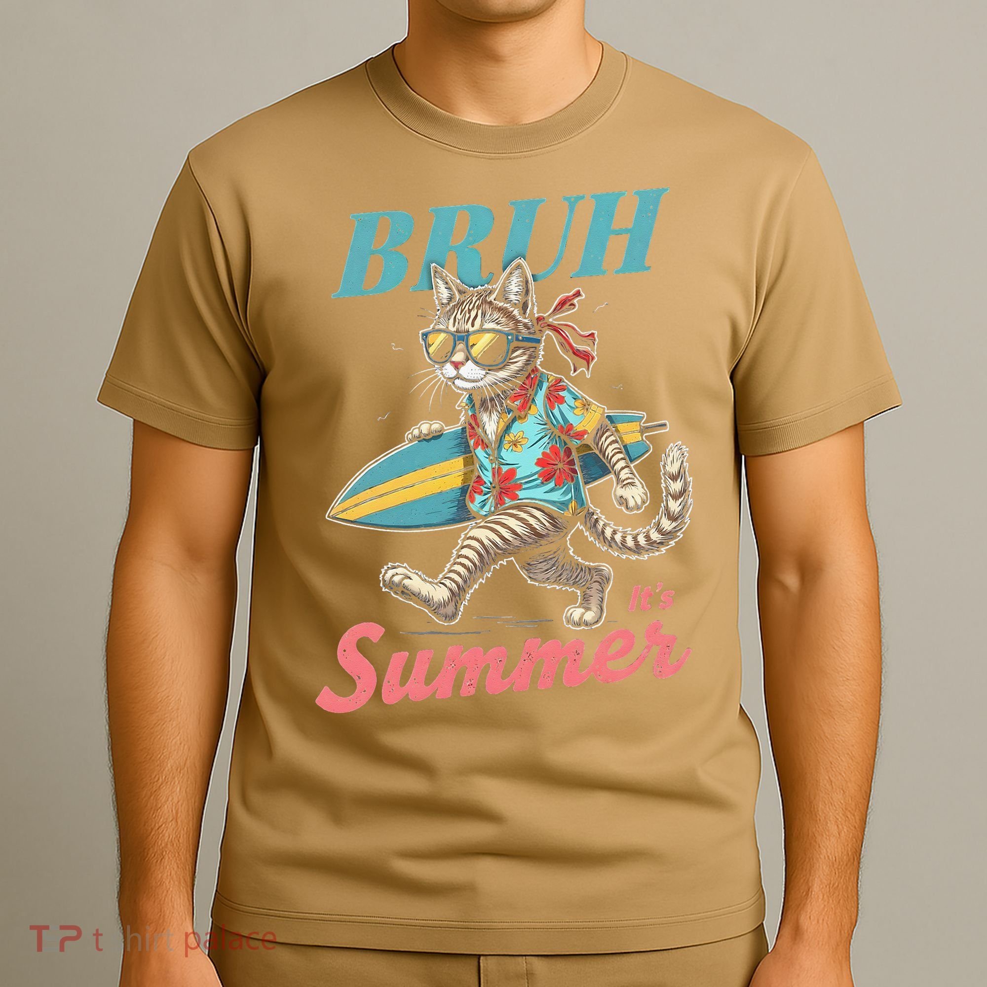 Cool Funny Cat In Shades Bruh Its Summer Surfboard Vacation T-Shirt