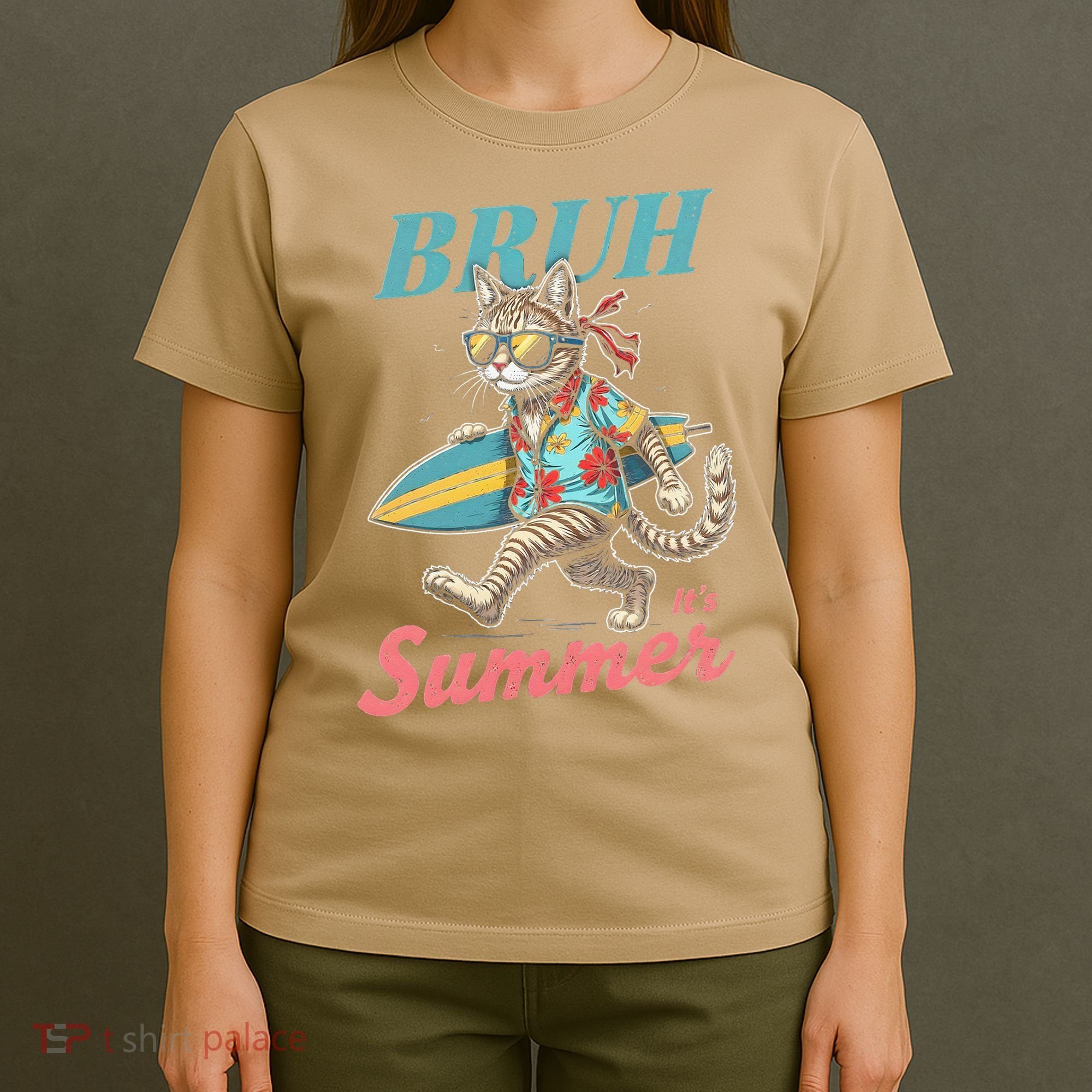 Cool Funny Cat In Shades Bruh Its Summer Surfboard Vacation T-Shirt