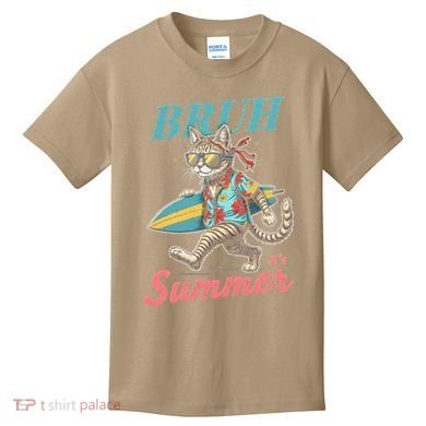 Cool Funny Cat In Shades Bruh Its Summer Surfboard Vacation Kids T-Shirt