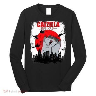 Catzilla Funny Cat Graphic Vintage For Cat Lover Long Sleeve Shirt