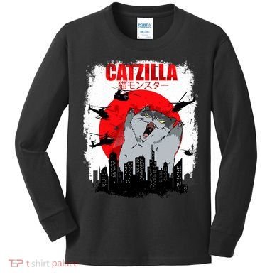 Catzilla Funny Cat Graphic Vintage For Cat Lover Kids Long Sleeve Shirt