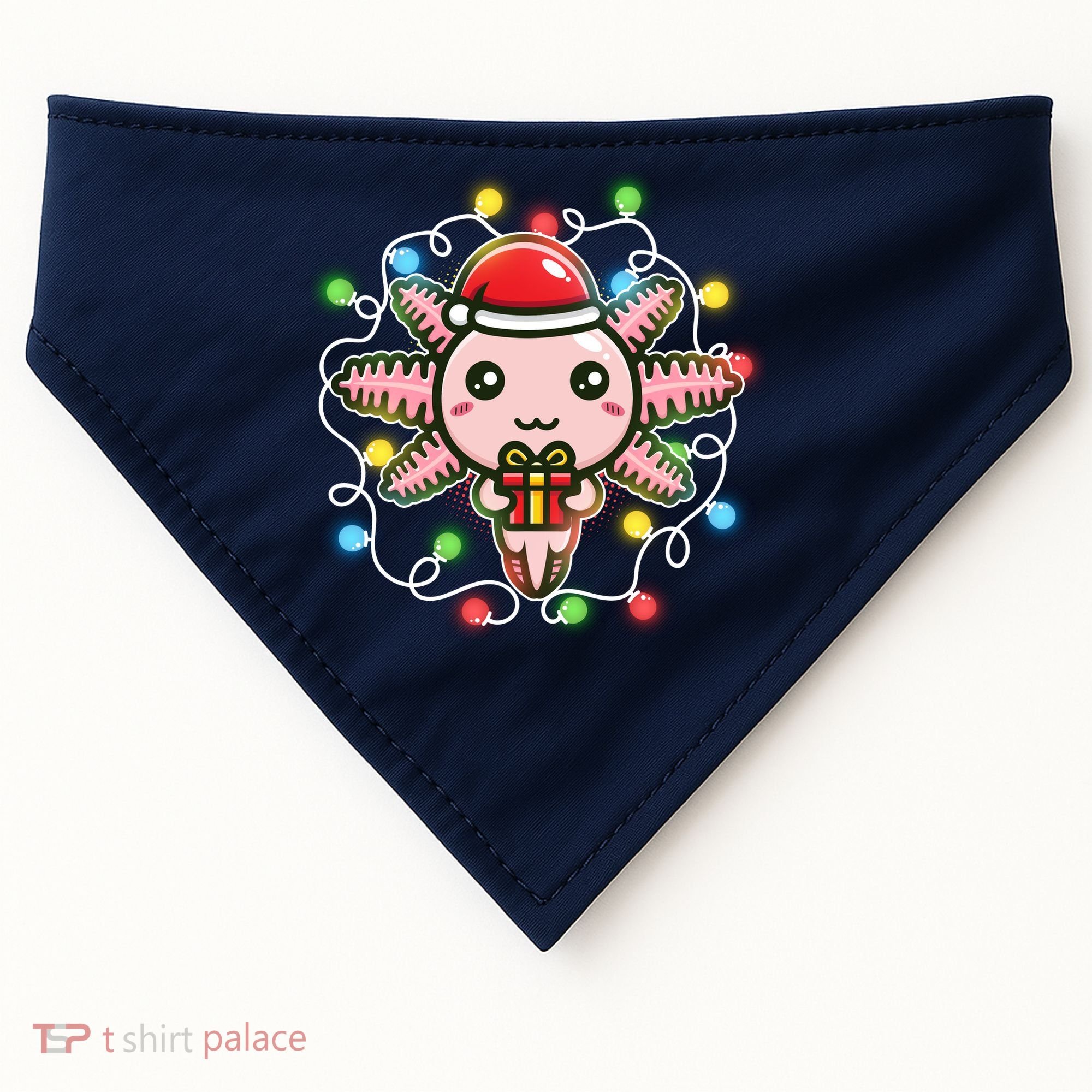 Cute Festive Christmas Santa Axolotl USA-Made Doggie Bandana