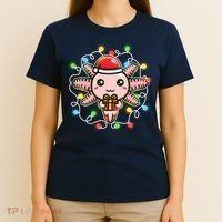 Cute Festive Christmas Santa Axolotl T-Shirt thumb 4