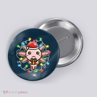 Cute Festive Christmas Santa Axolotl Button