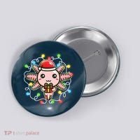 Cute Festive Christmas Santa Axolotl Button thumb 0