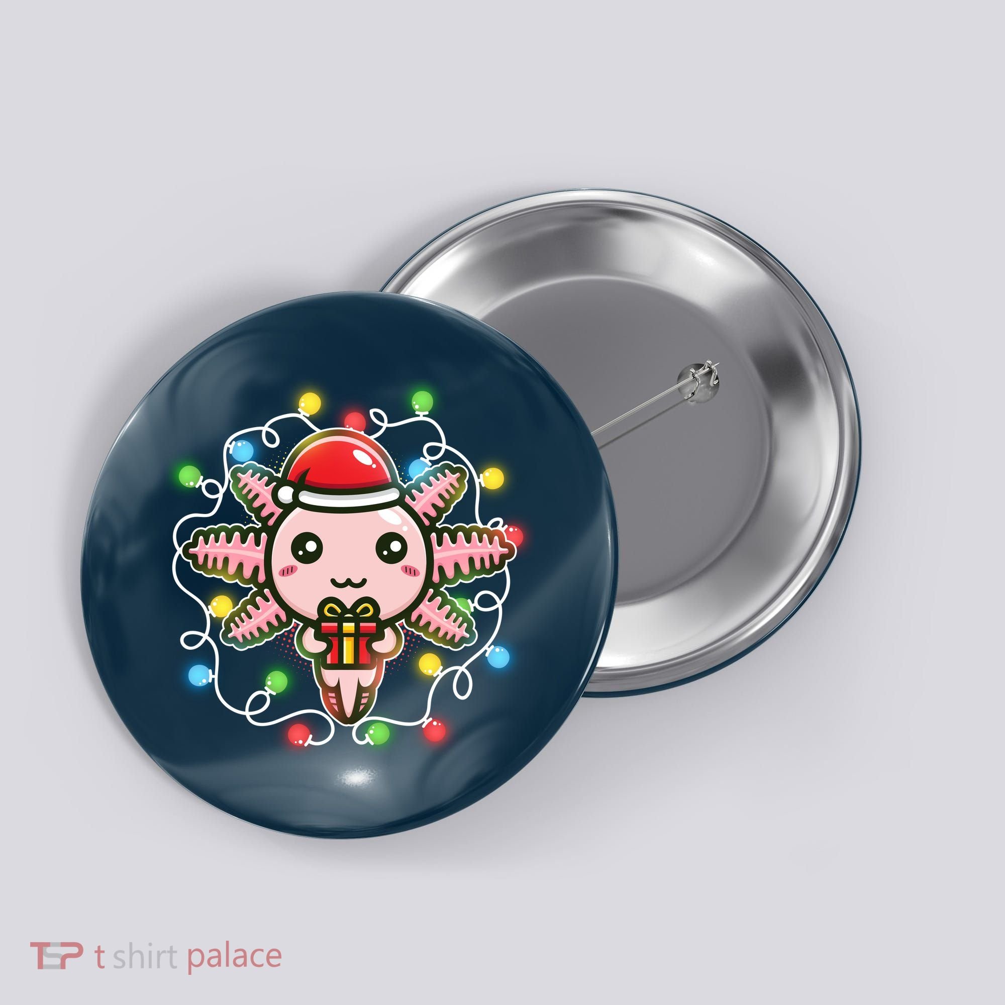 Cute Festive Christmas Santa Axolotl Button