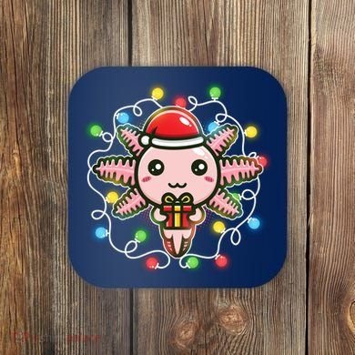 Cute Festive Christmas Santa Axolotl Coaster