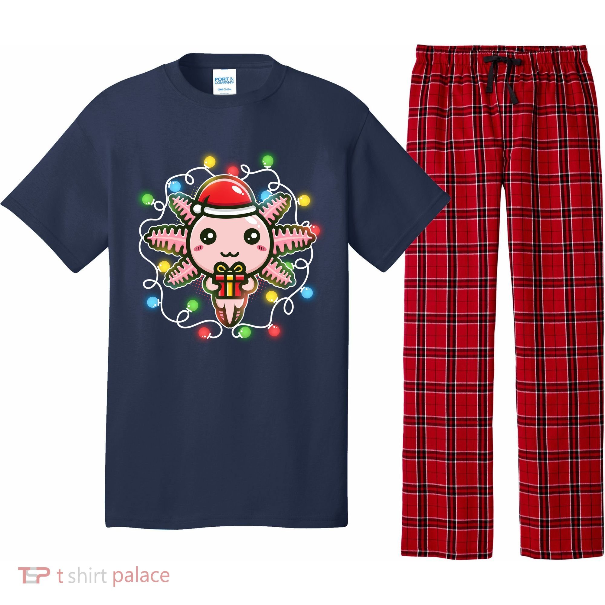 Cute Festive Christmas Santa Axolotl Pajama Set
