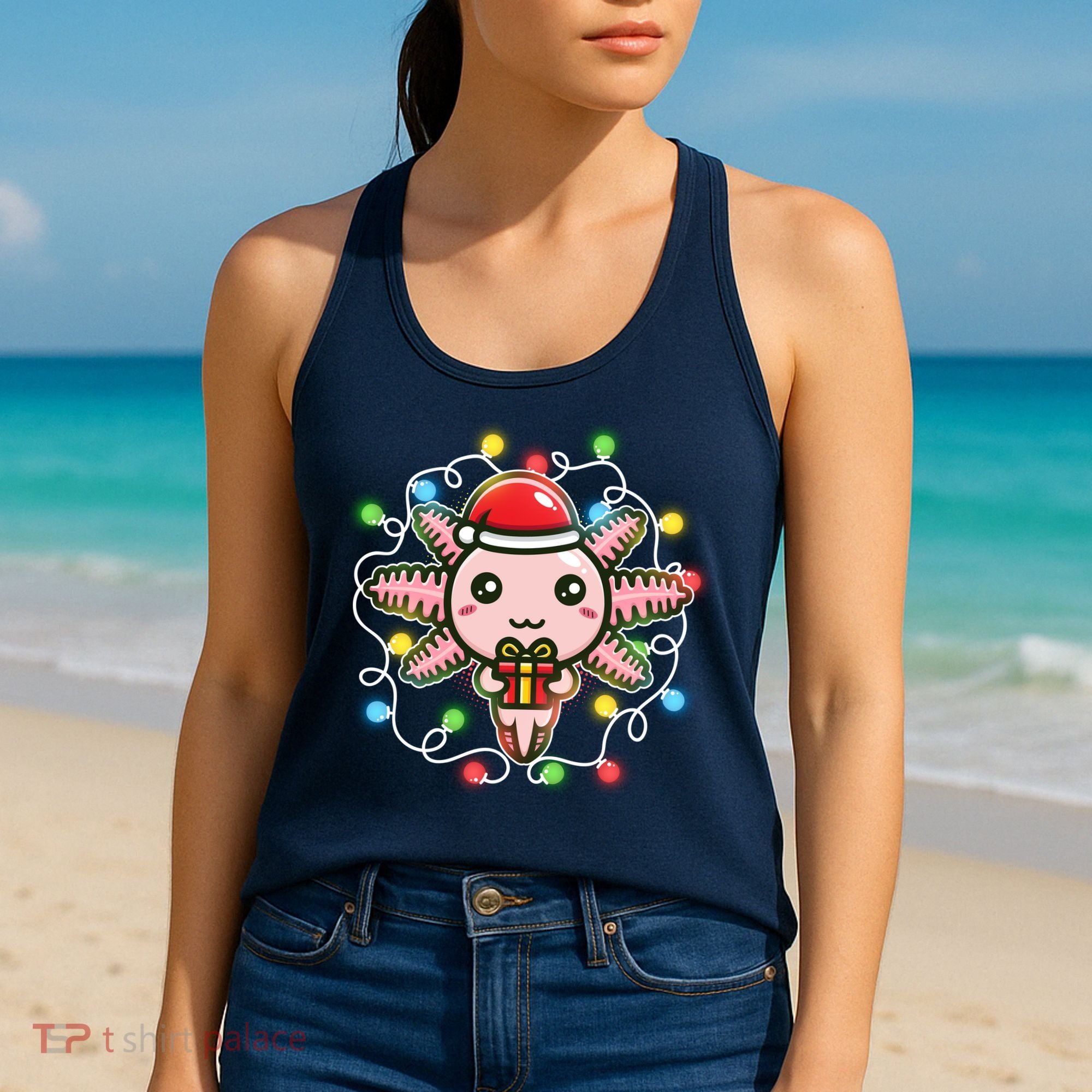 Cute Festive Christmas Santa Axolotl Women's Tank Top