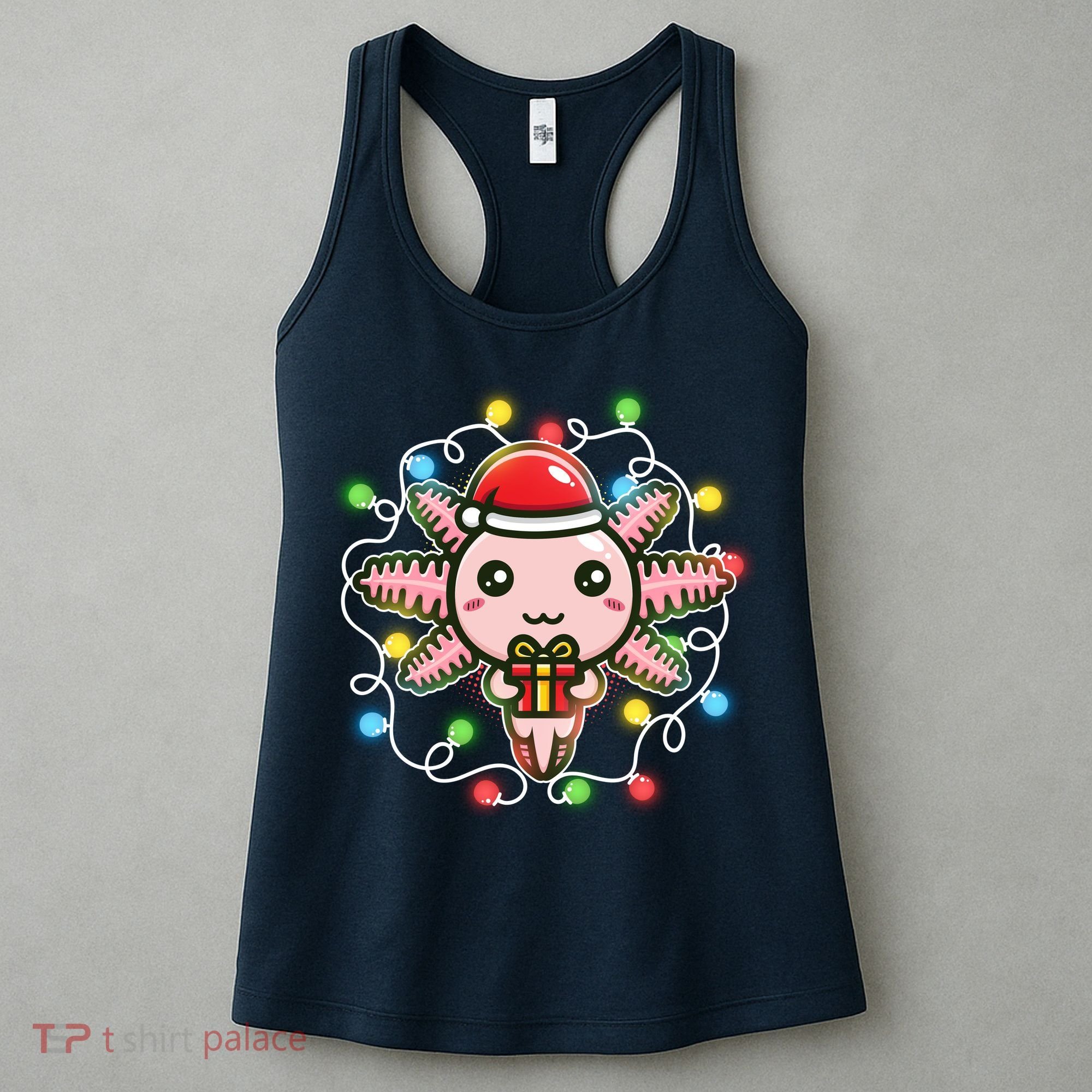 Cute Festive Christmas Santa Axolotl Women's Tank Top