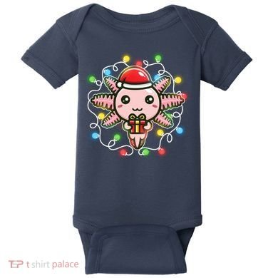 Cute Festive Christmas Santa Axolotl Baby Bodysuit
