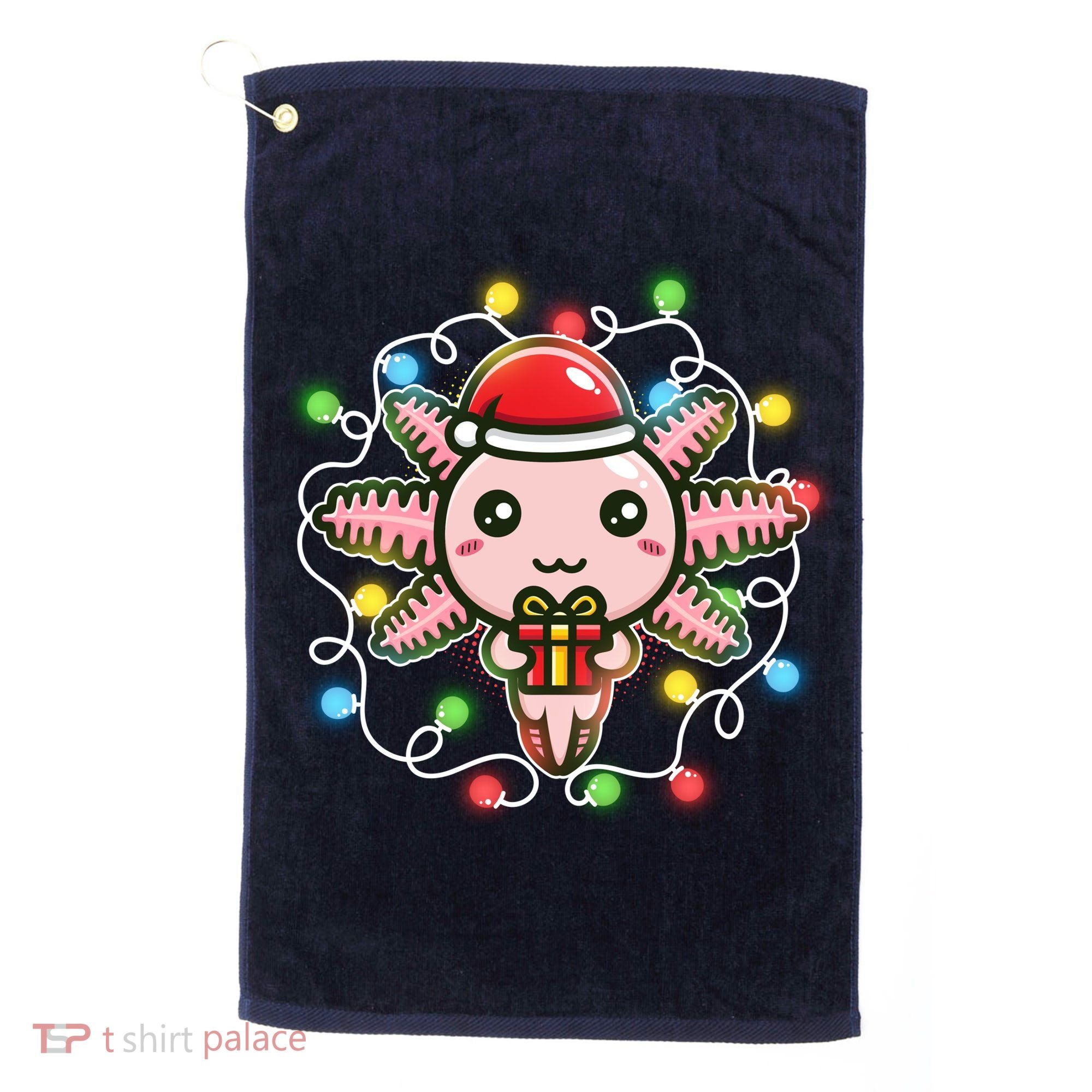 Cute Festive Christmas Santa Axolotl Golf Towel