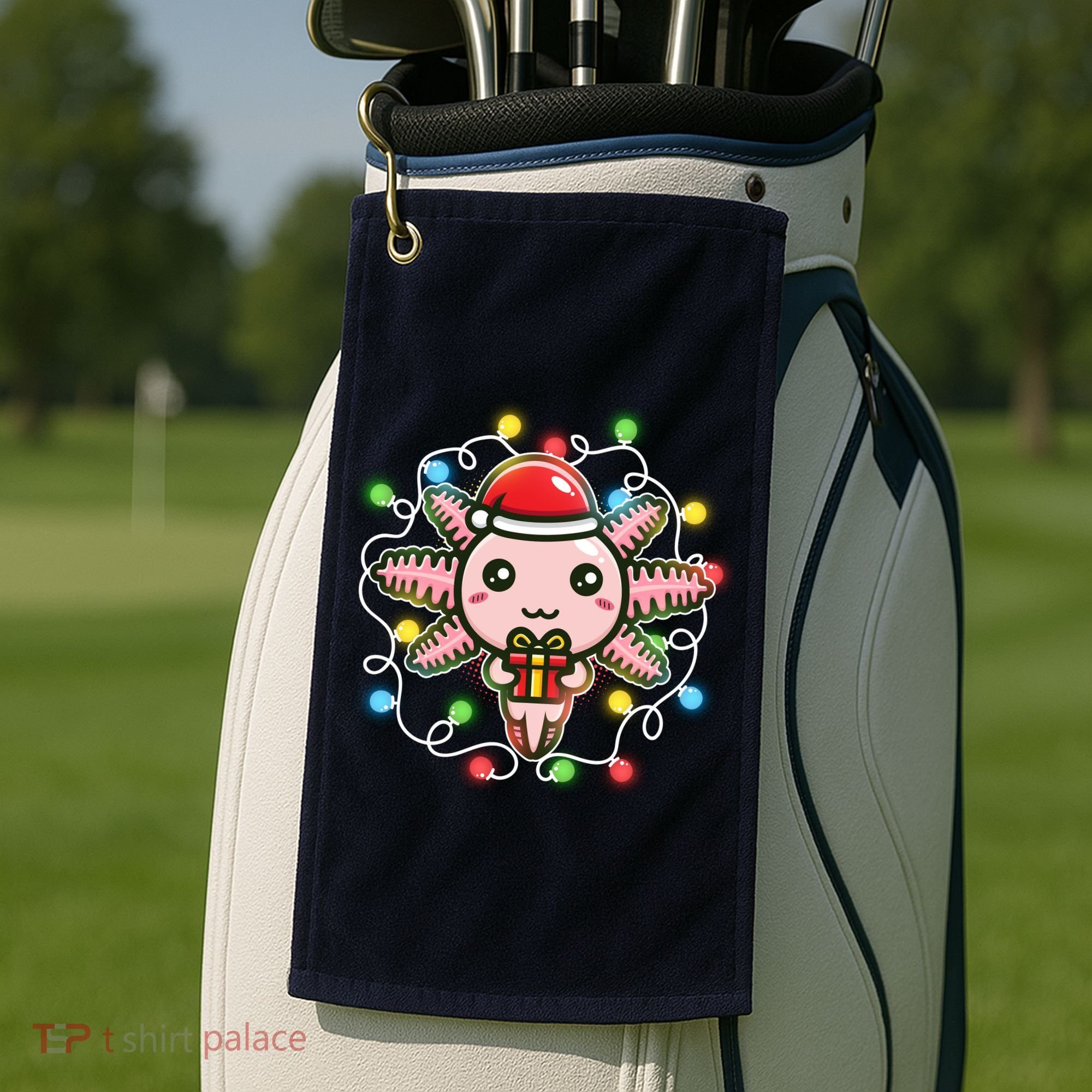 Cute Festive Christmas Santa Axolotl Golf Towel