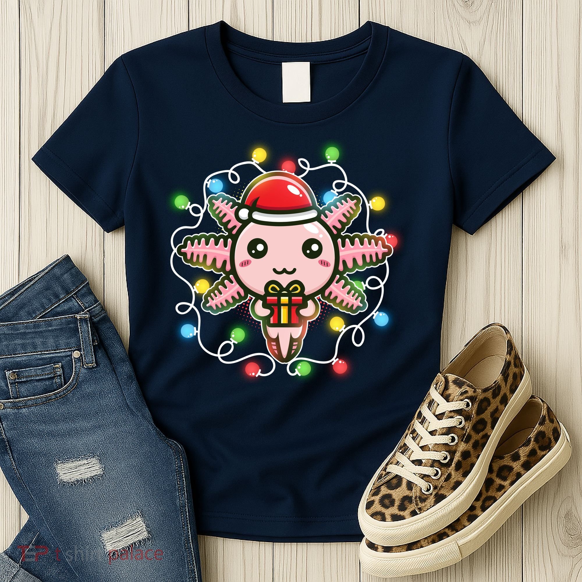 Cute Festive Christmas Santa Axolotl Women's T-Shirt