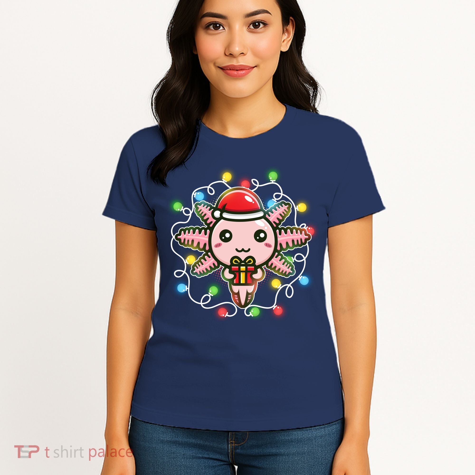 Cute Festive Christmas Santa Axolotl Women's T-Shirt