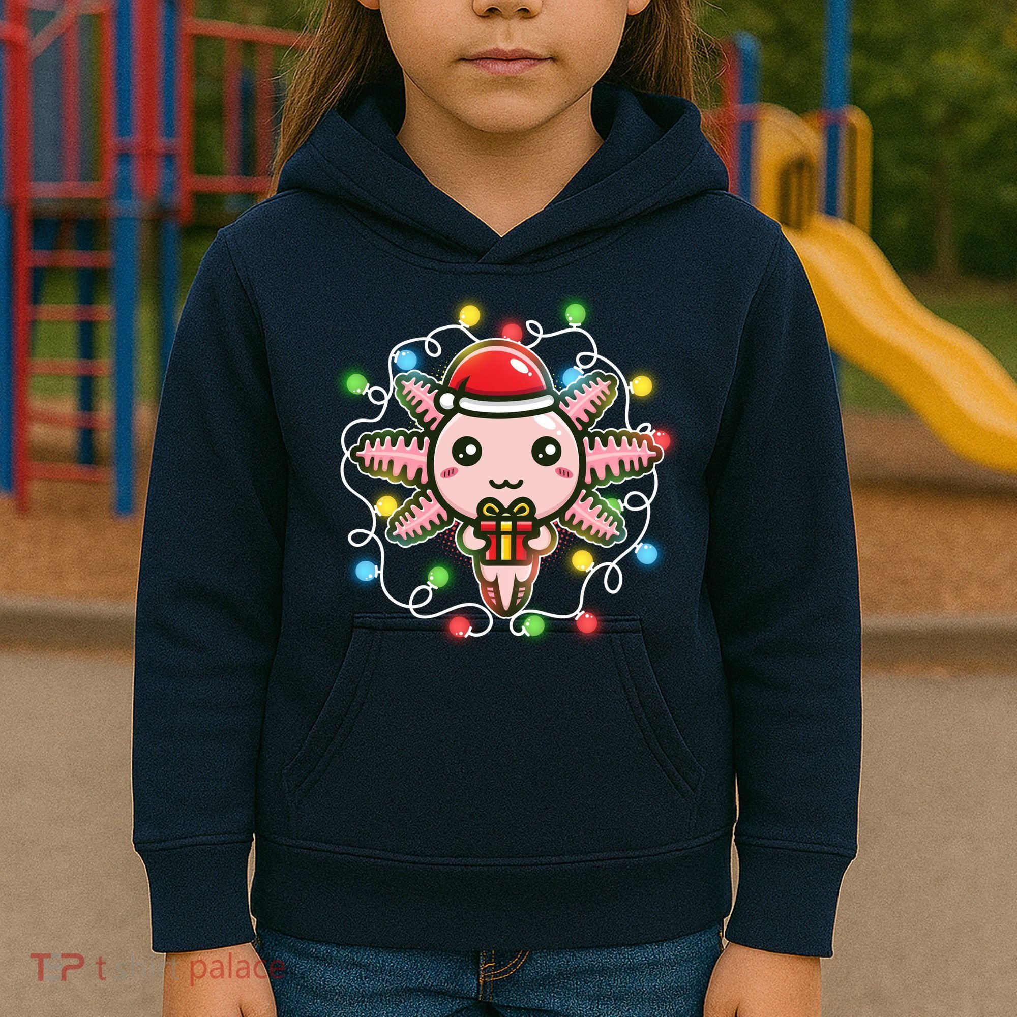 Cute Festive Christmas Santa Axolotl Kids Hoodie