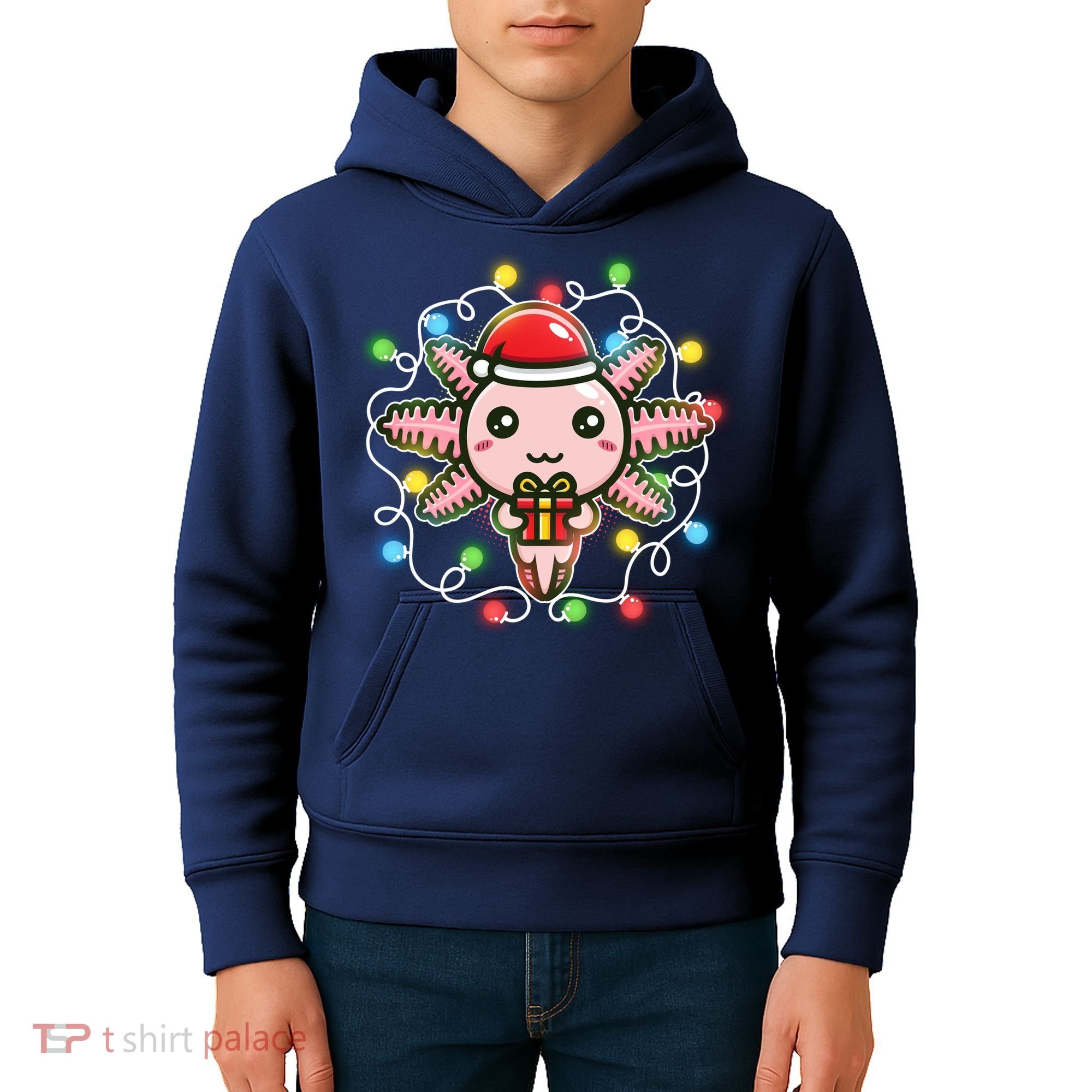 Cute Festive Christmas Santa Axolotl Kids Hoodie