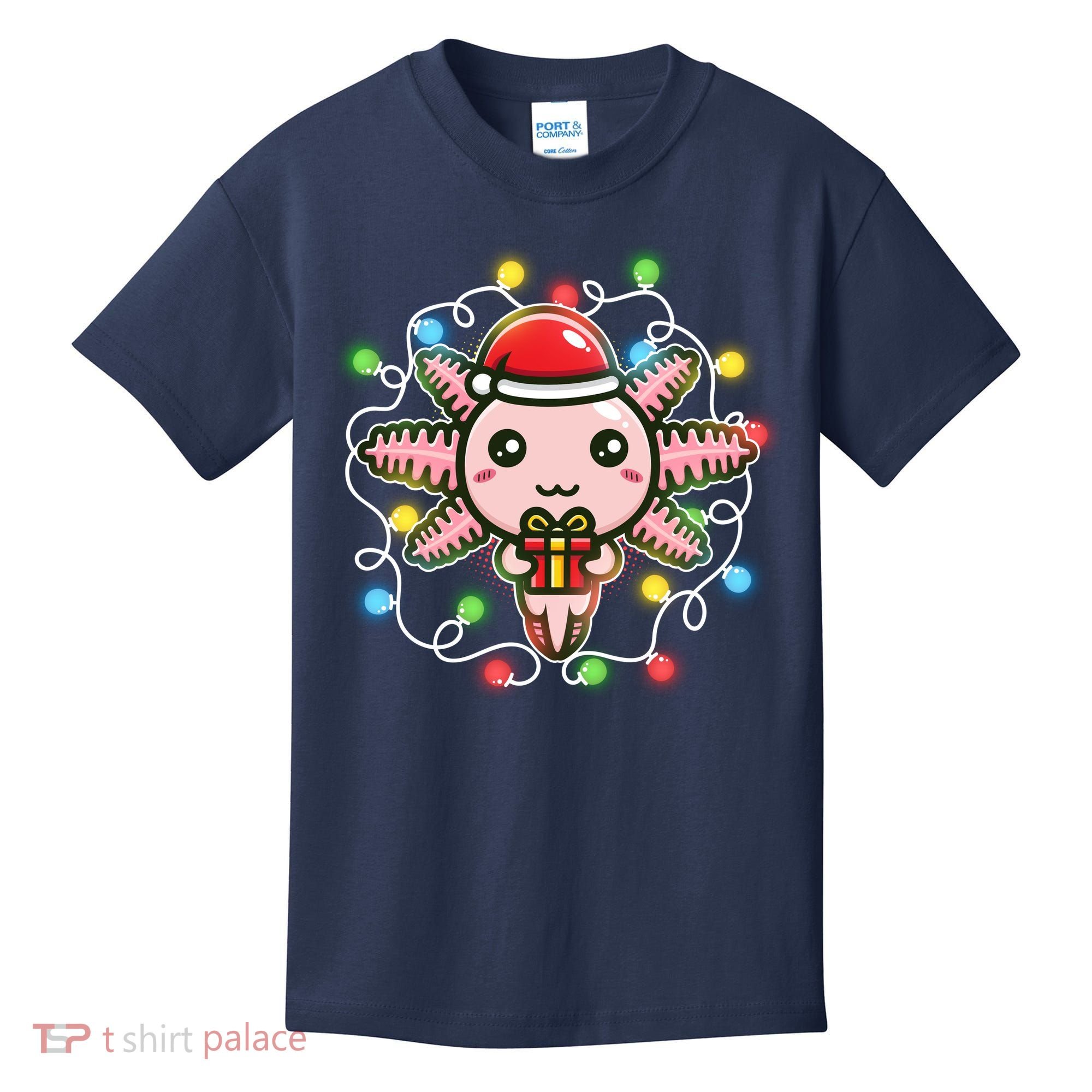 Cute Festive Christmas Santa Axolotl Kids T-Shirt
