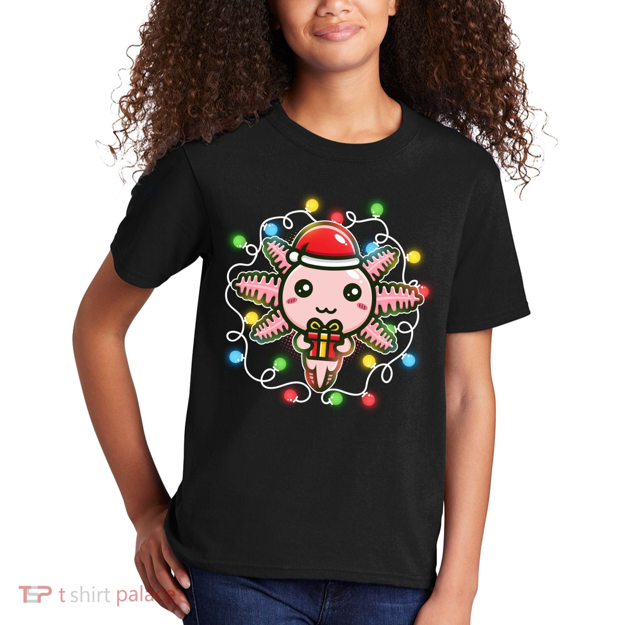 Cute Festive Christmas Santa Axolotl Kids T-Shirt