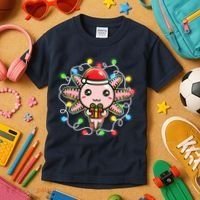 Cute Festive Christmas Santa Axolotl Kids T-Shirt thumb 3