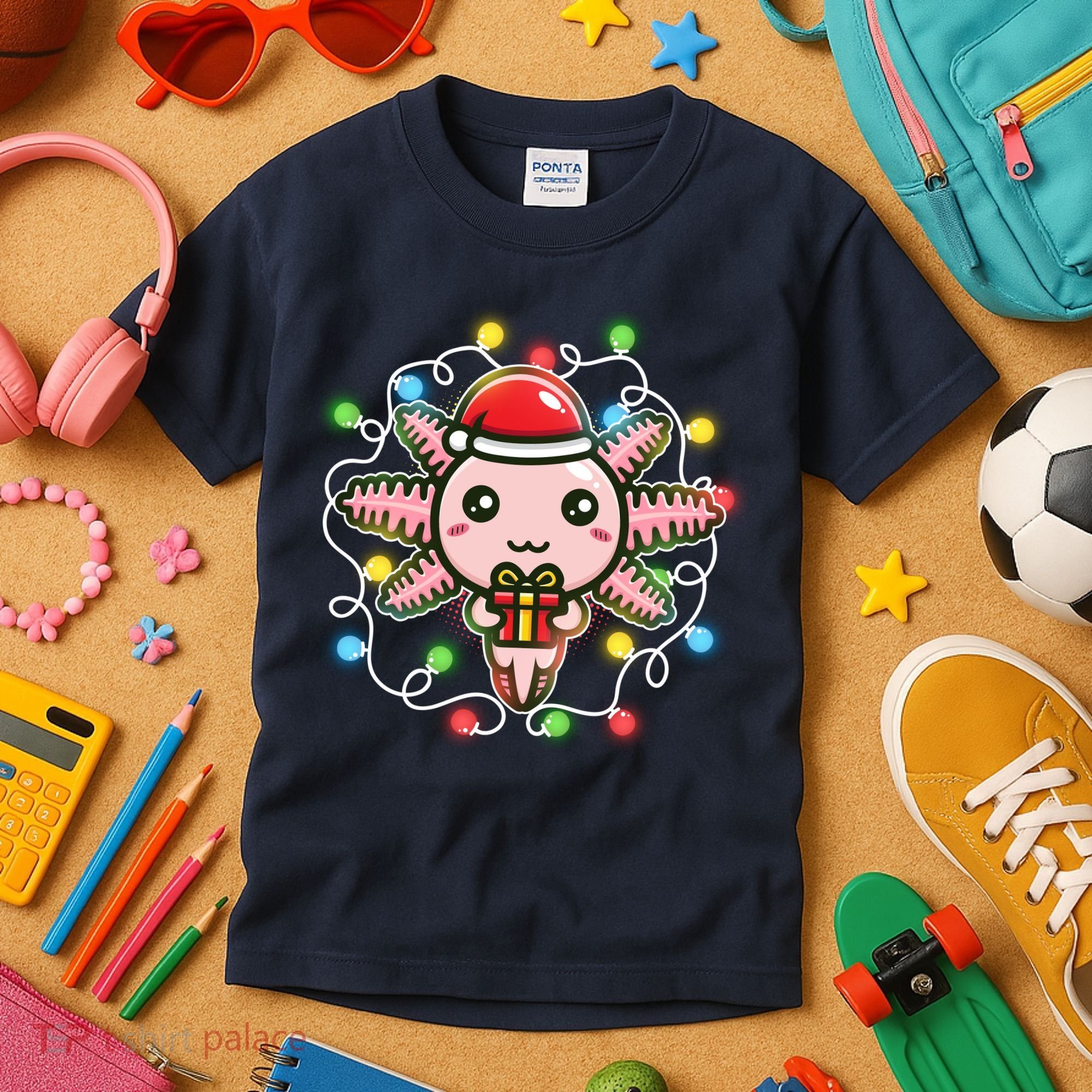 Cute Festive Christmas Santa Axolotl Kids T-Shirt