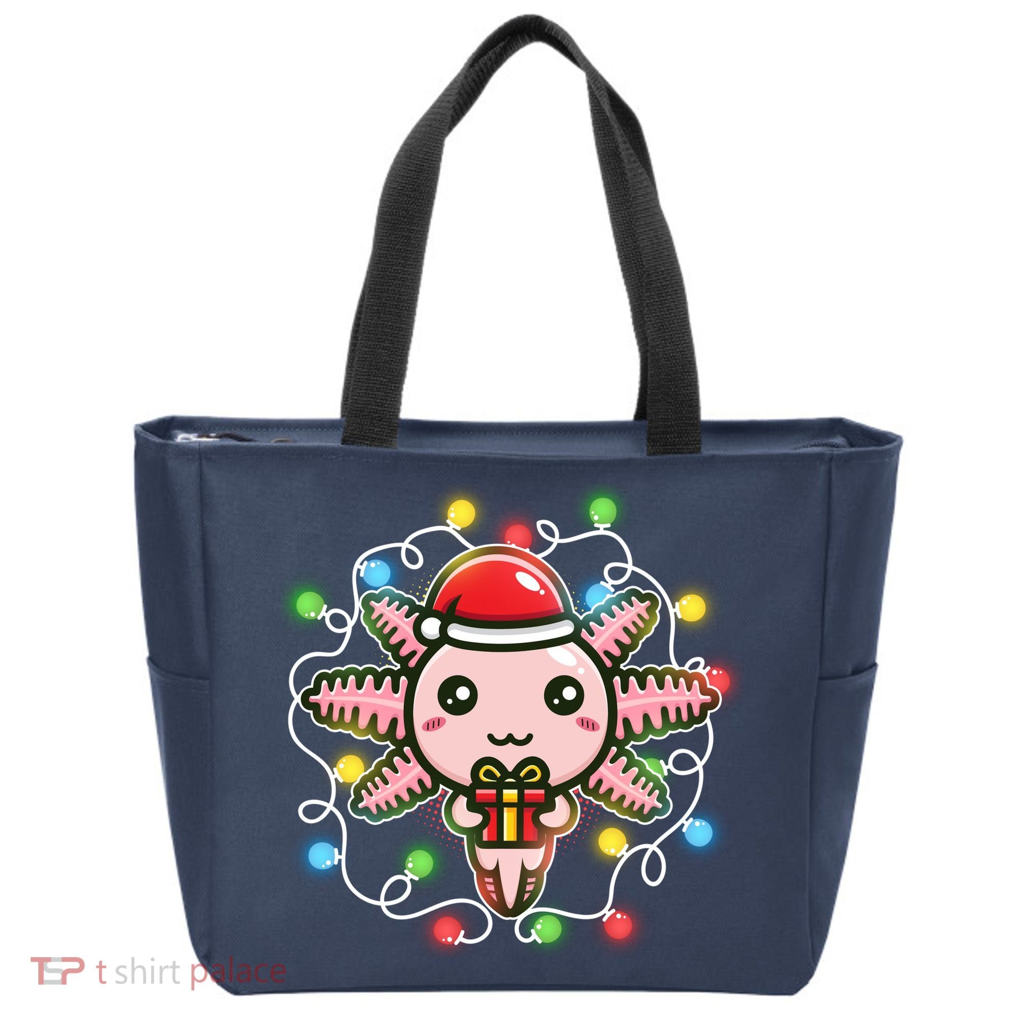 Cute Festive Christmas Santa Axolotl Tote Bag