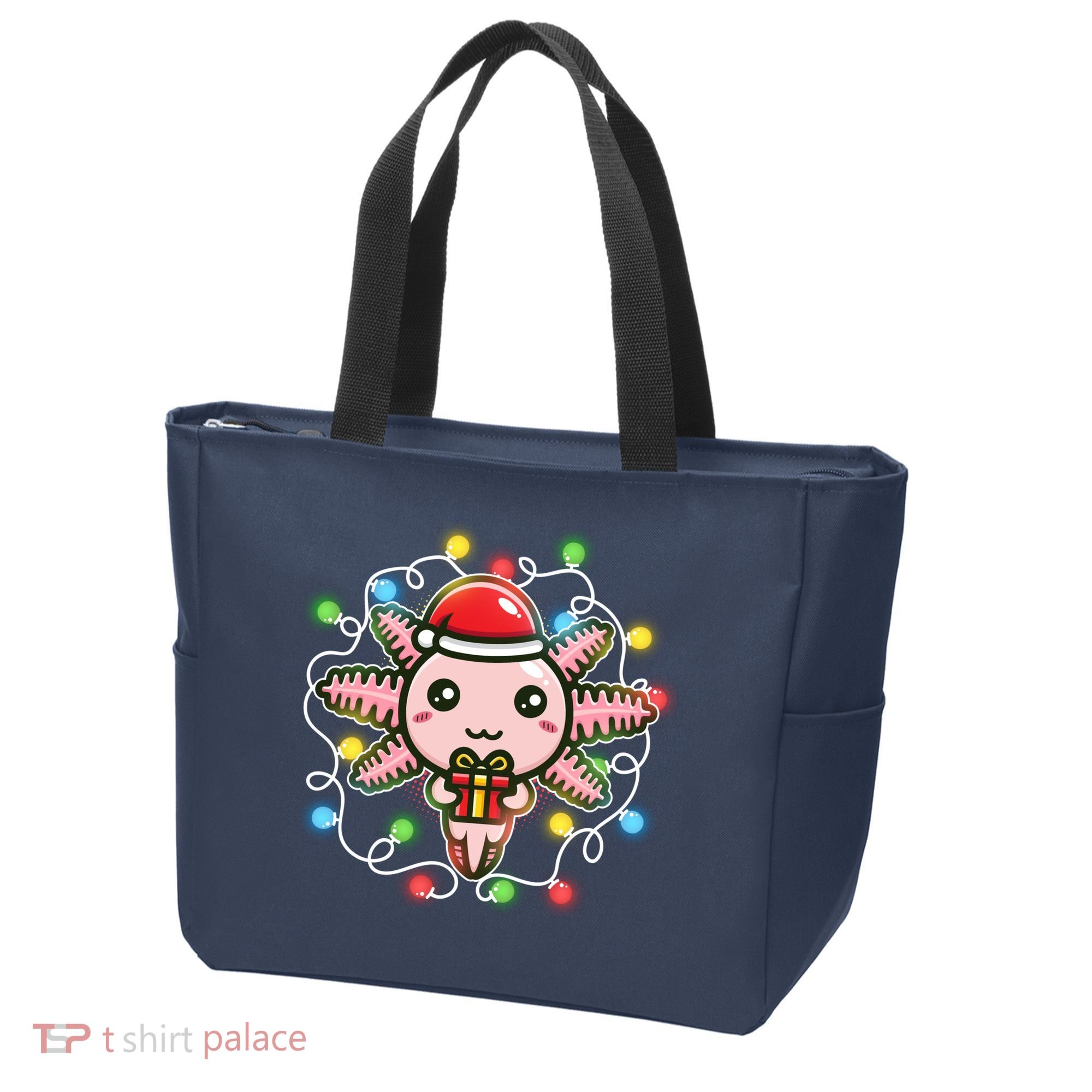 Cute Festive Christmas Santa Axolotl Tote Bag