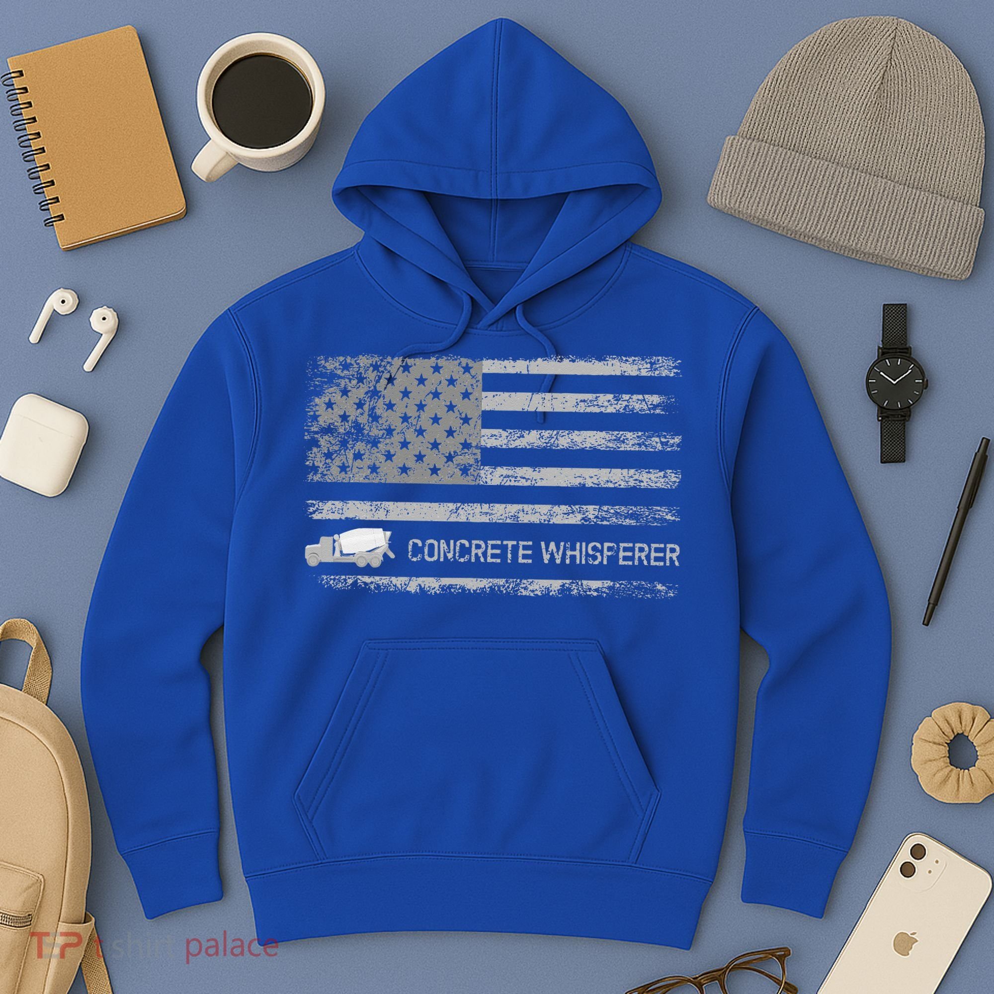 Concrete Finisher Concrete Whisperer American Flag Patriotic Hoodie