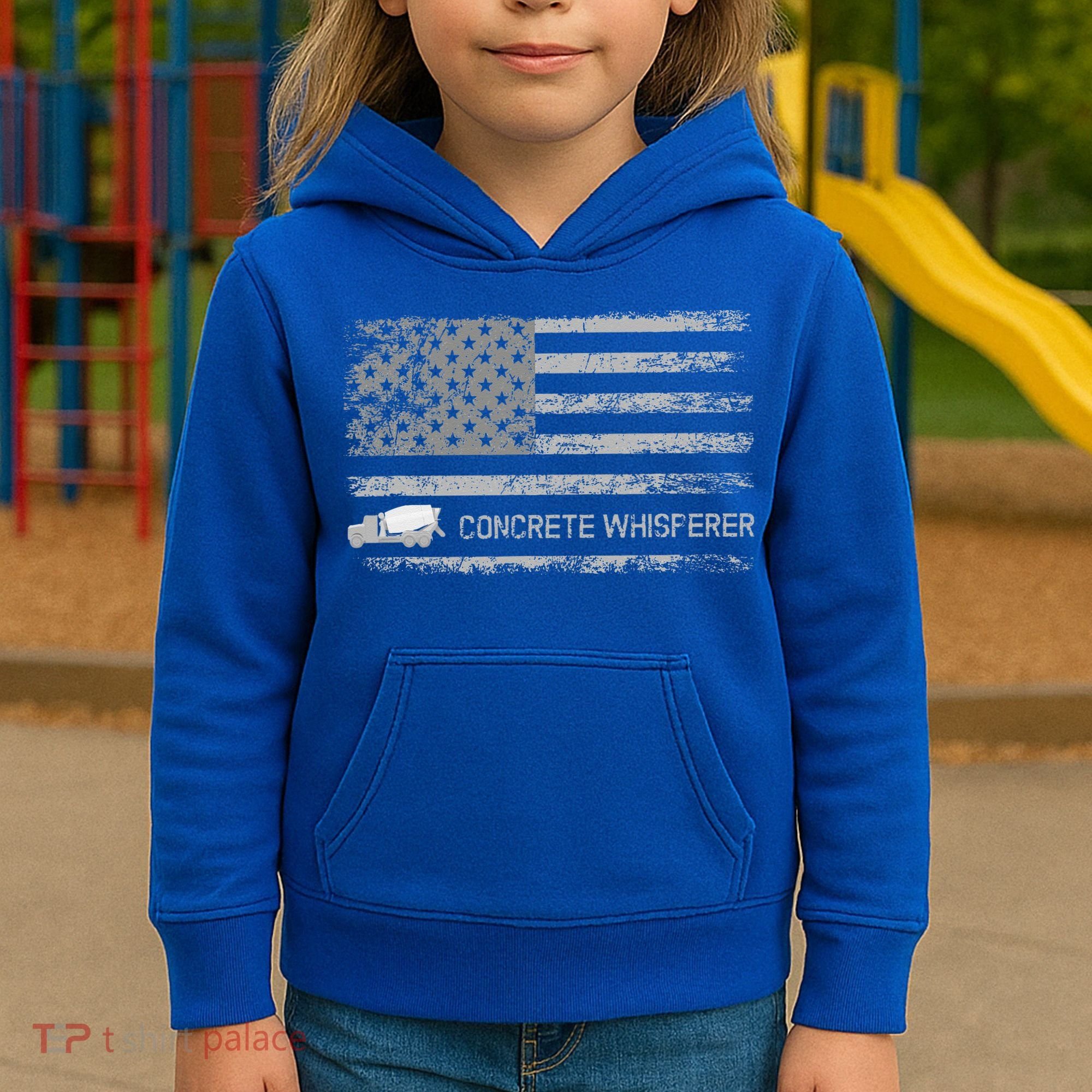 Concrete Finisher Concrete Whisperer American Flag Patriotic Kids Hoodie