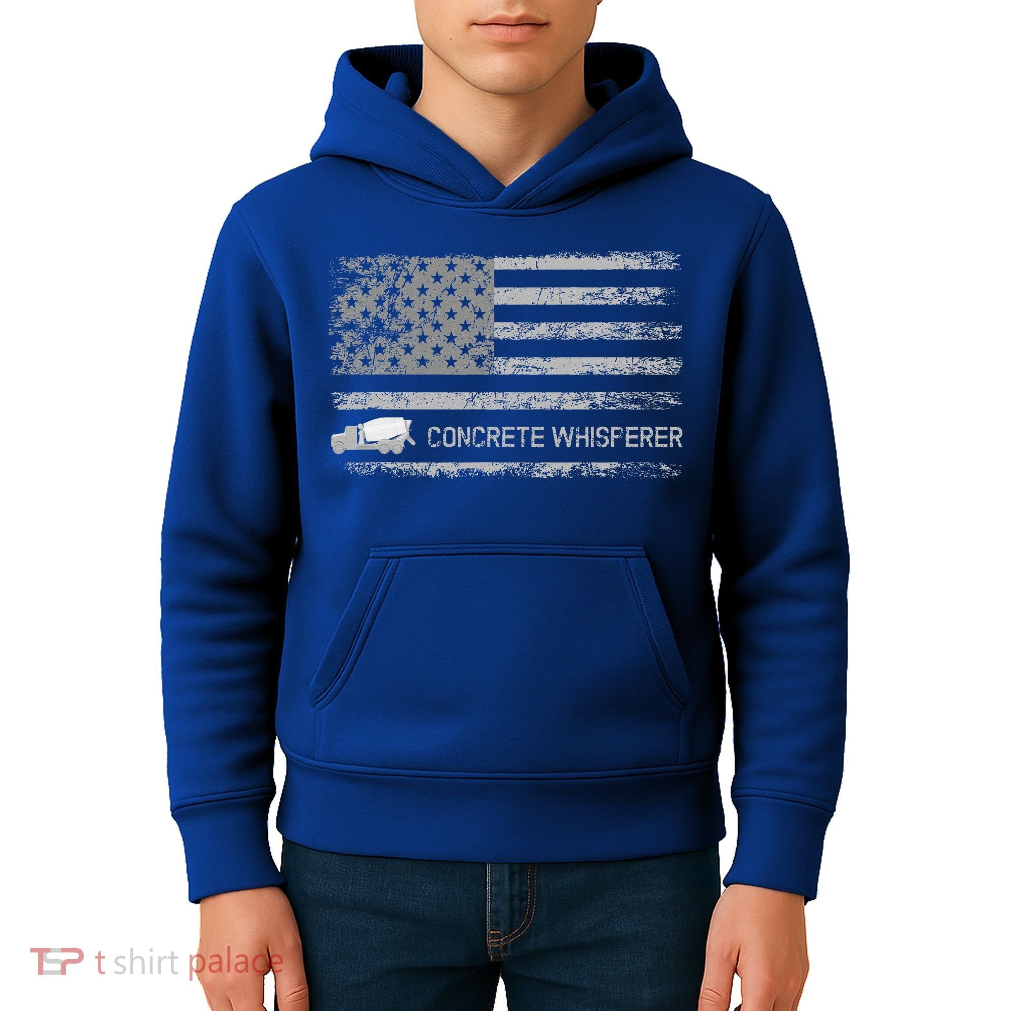 Concrete Finisher Concrete Whisperer American Flag Patriotic Kids Hoodie