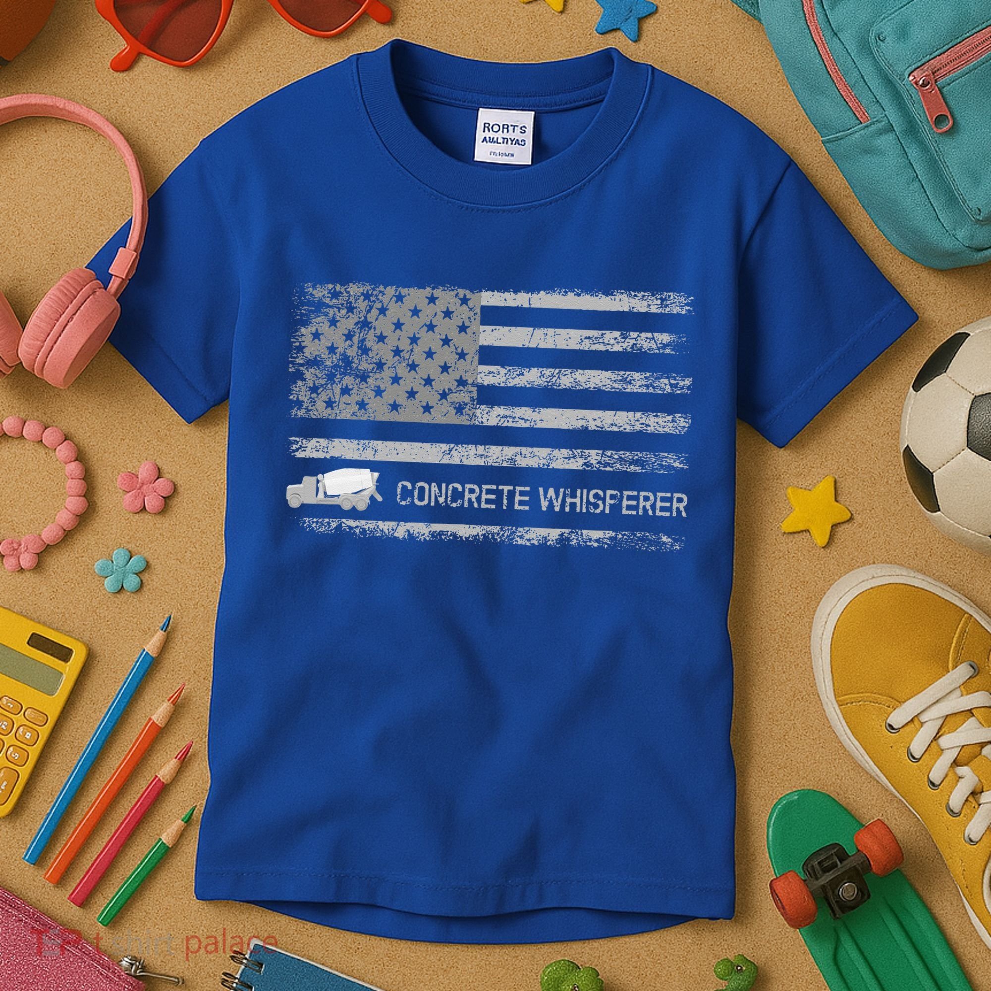 Concrete Finisher Concrete Whisperer American Flag Patriotic Kids T-Shirt