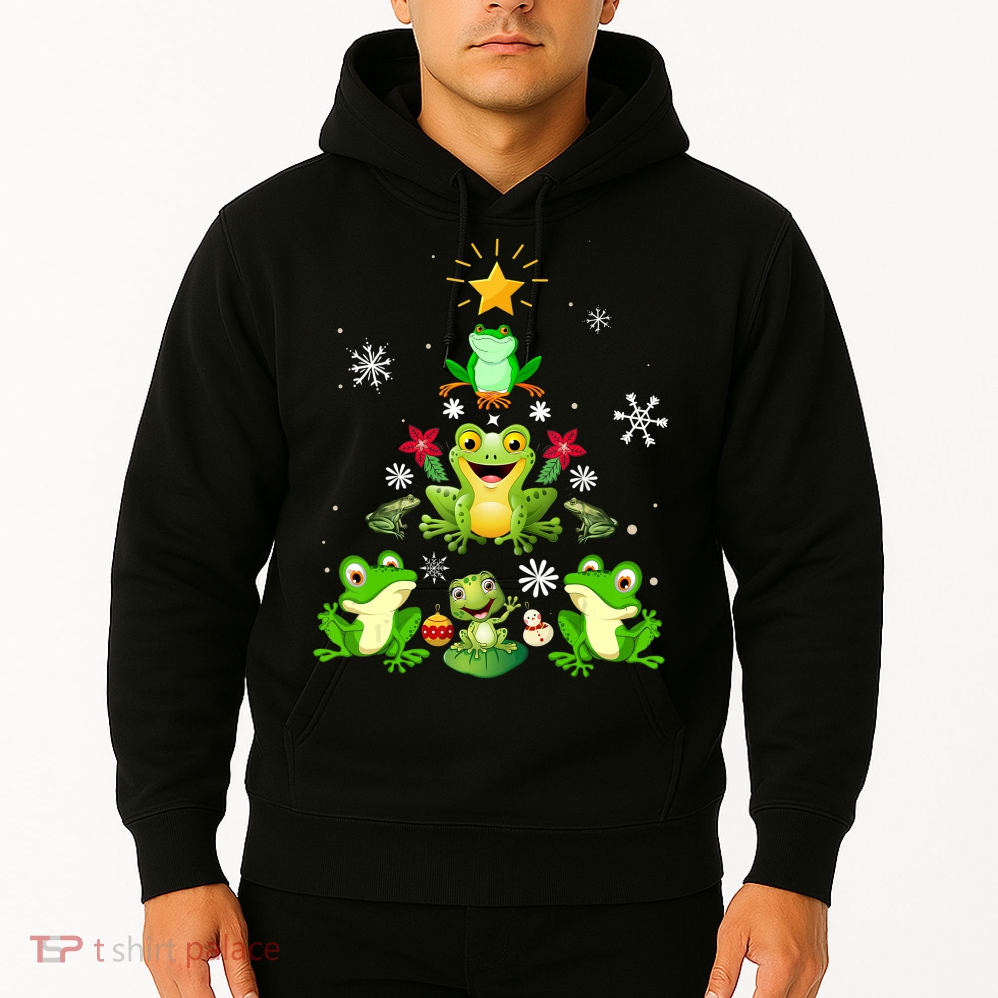 Cute frog Christmas Tree Lights Xmas Holidays Hoodie