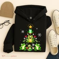 Cute frog Christmas Tree Lights Xmas Holidays Hoodie thumb 4