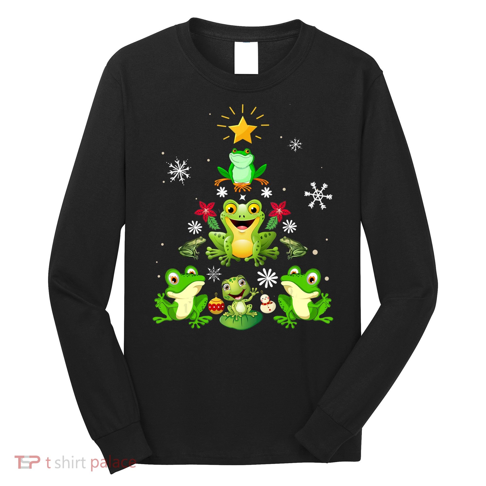 Cute frog Christmas Tree Lights Xmas Holidays Long Sleeve Shirt