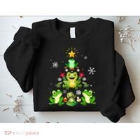 Cute frog Christmas Tree Lights Xmas Holidays Sweatshirt thumb 2