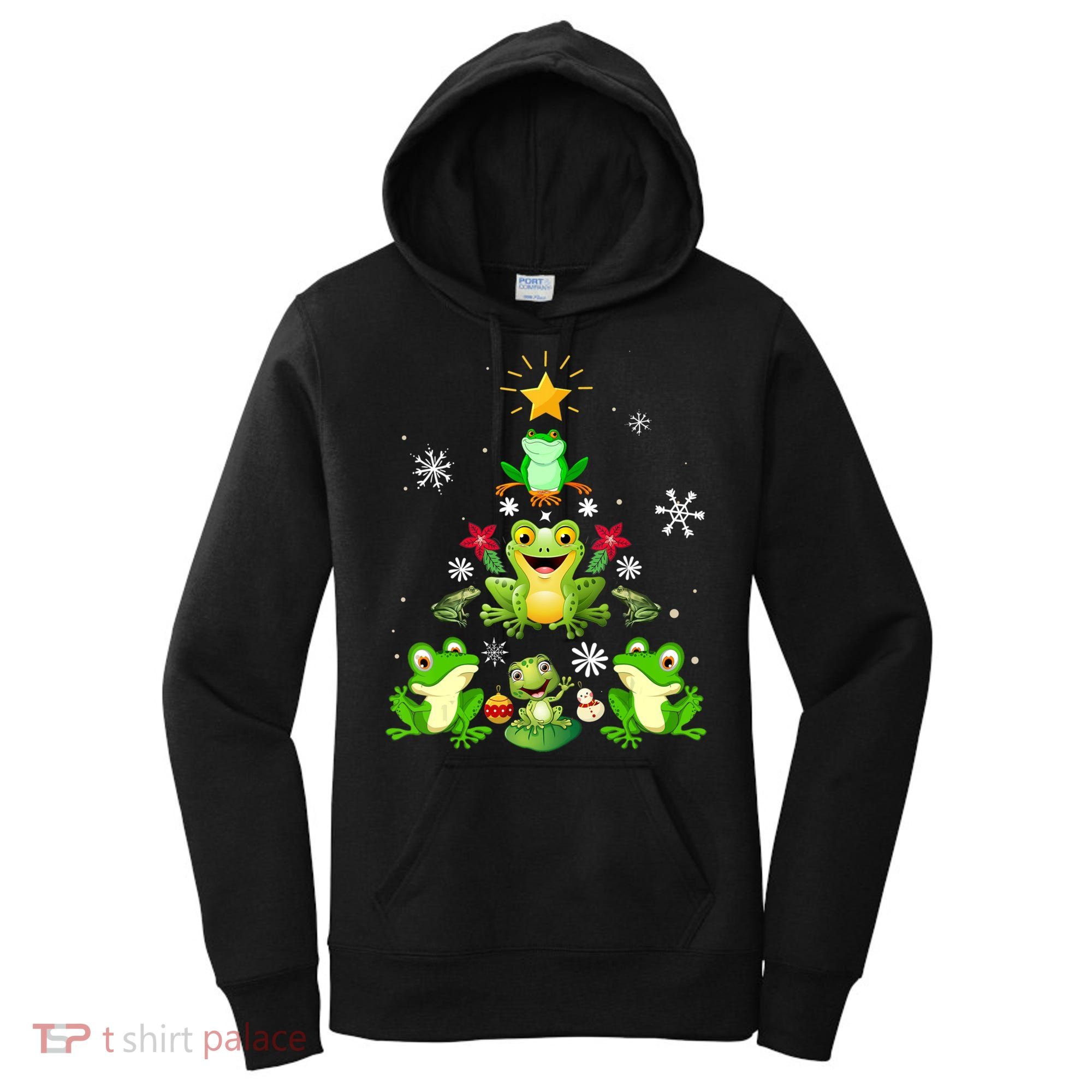 Cute frog Christmas Tree Lights Xmas Holidays Women's Hoodie