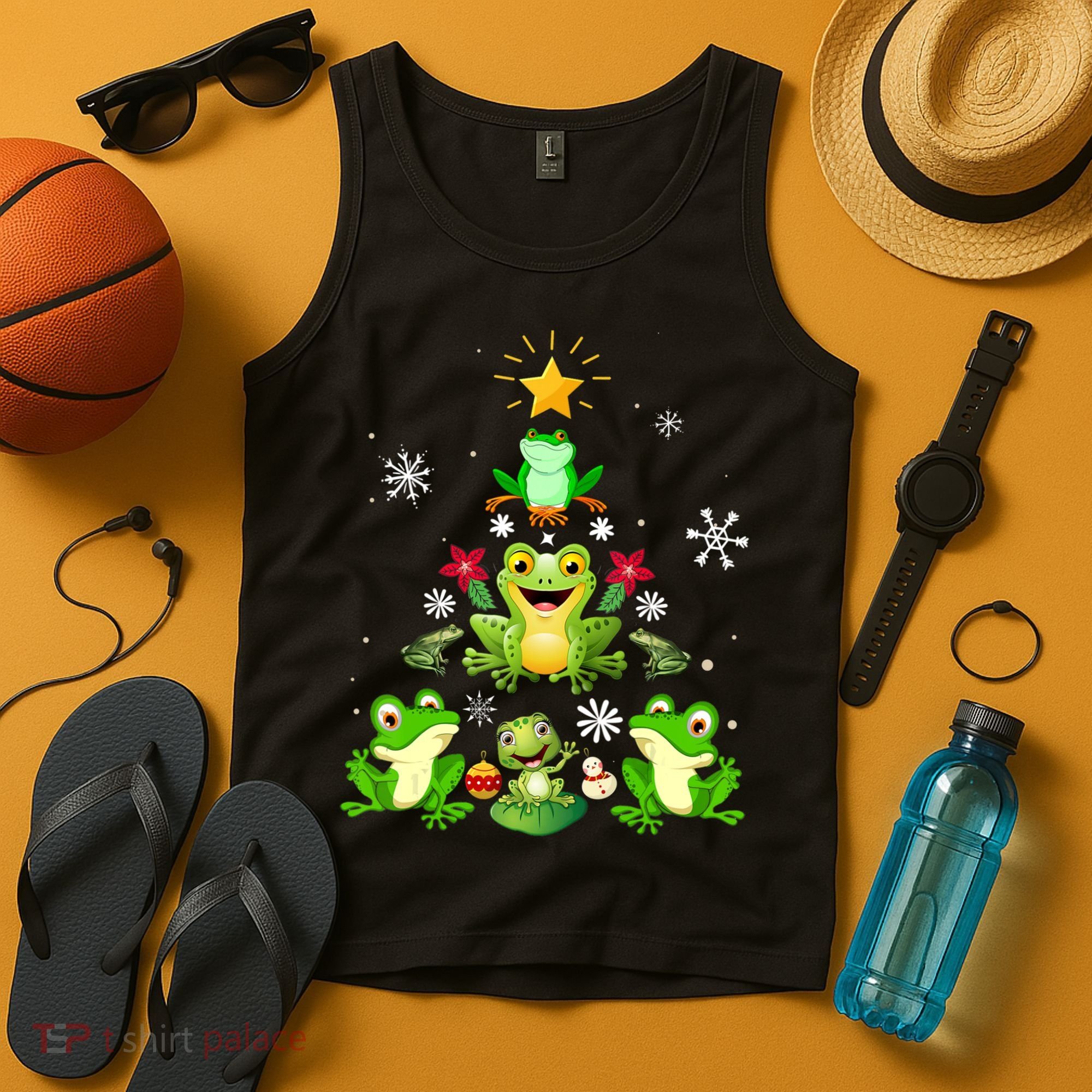 Cute frog Christmas Tree Lights Xmas Holidays Tank Top