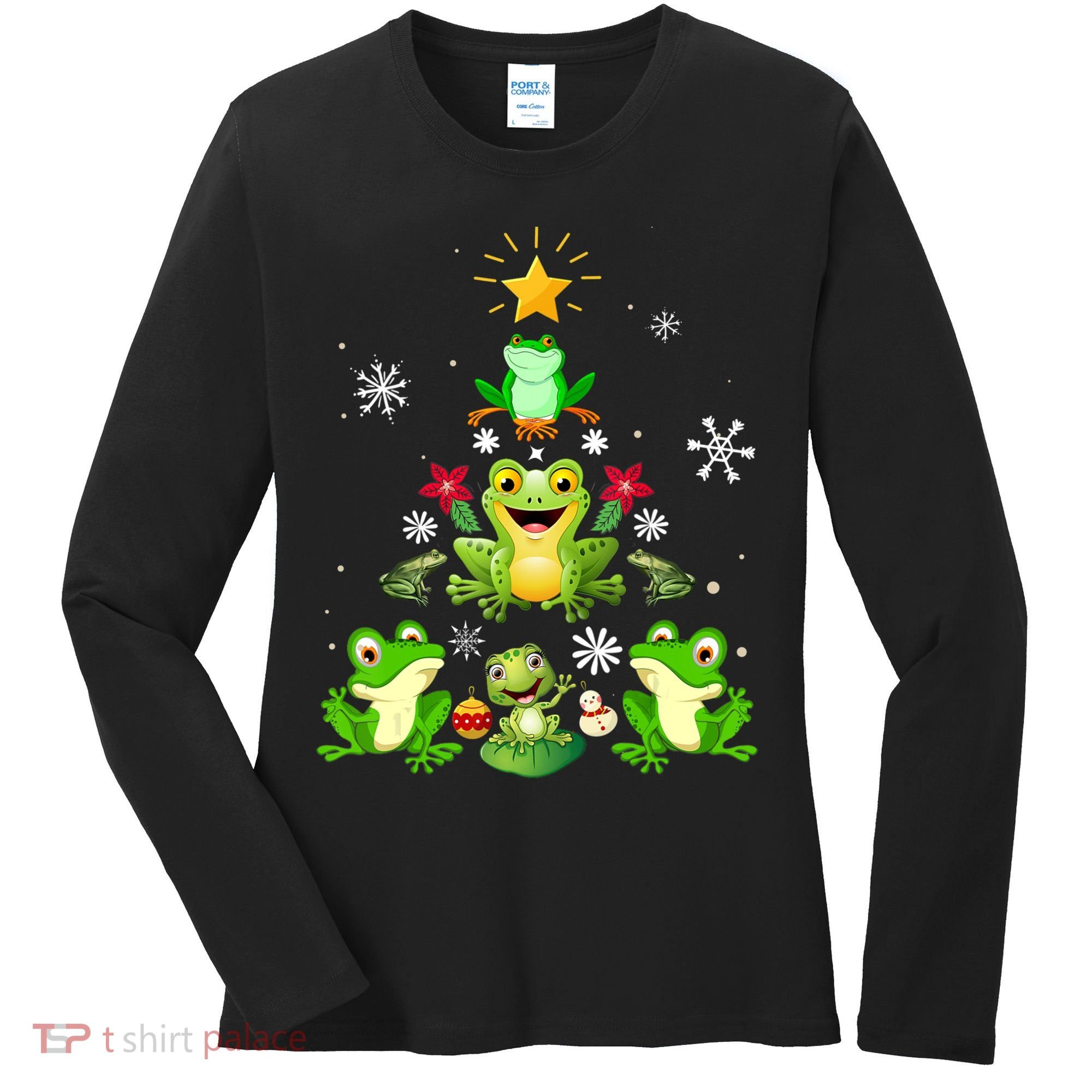 Cute frog Christmas Tree Lights Xmas Holidays Women's Long Sleeve Shirt