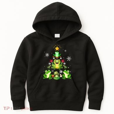 Cute frog Christmas Tree Lights Xmas Holidays Kids Hoodie