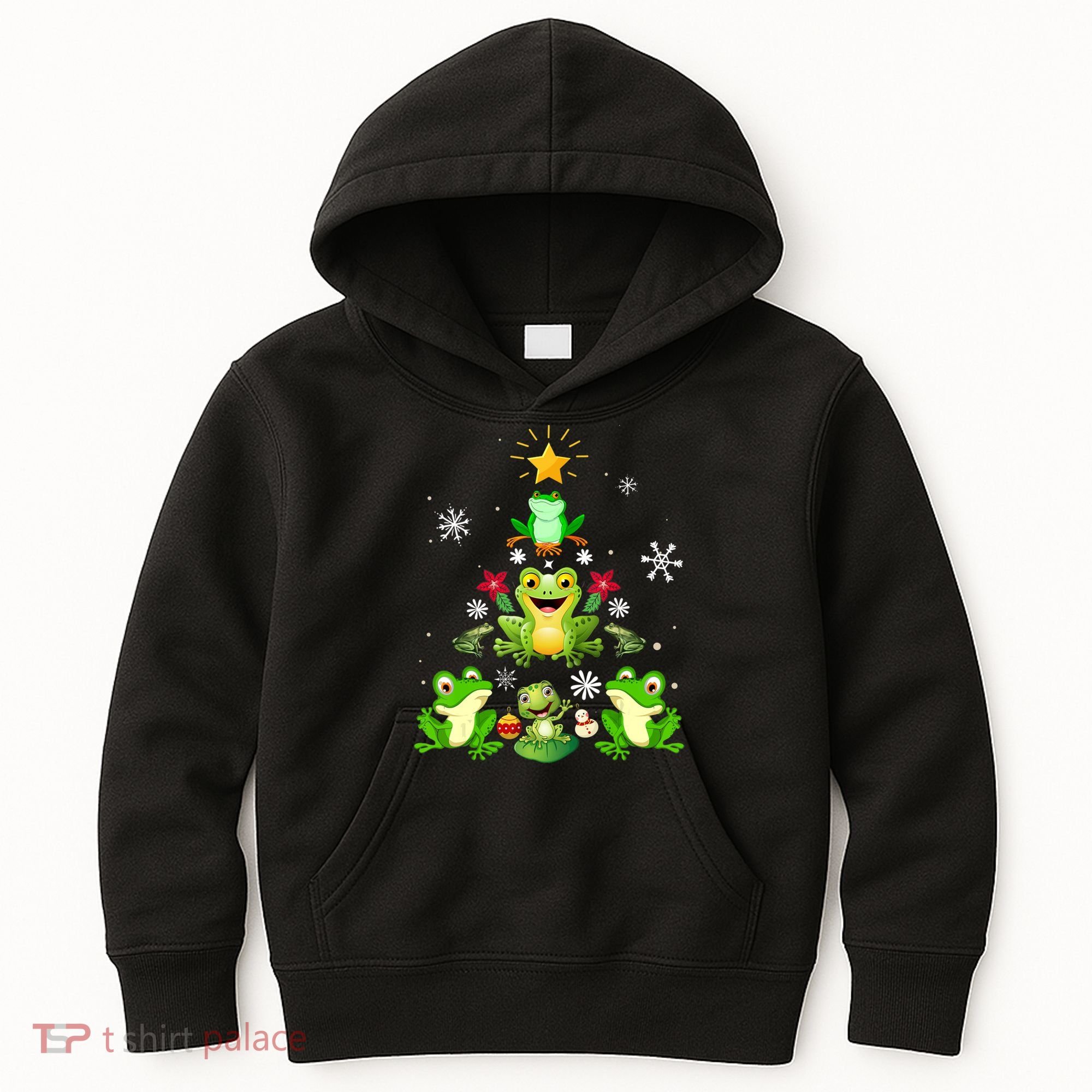Cute frog Christmas Tree Lights Xmas Holidays Kids Hoodie