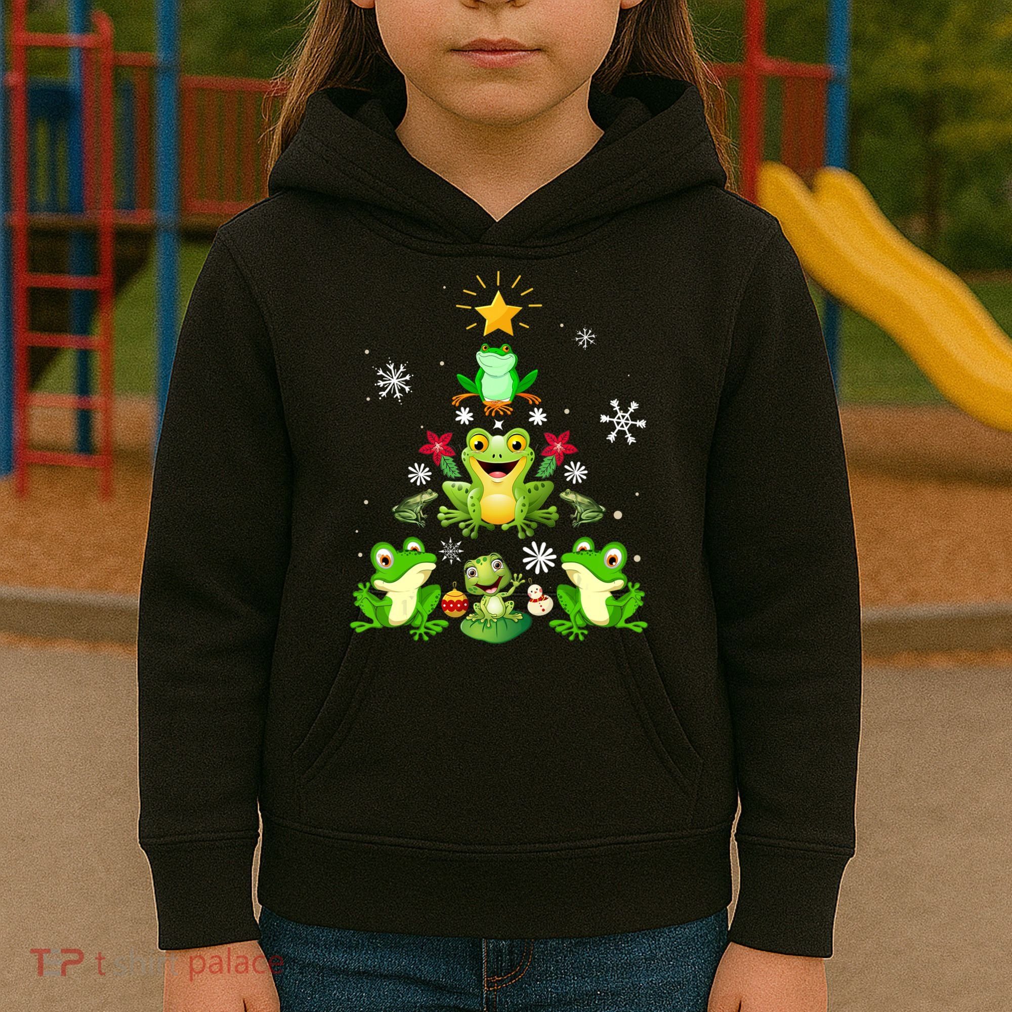 Cute frog Christmas Tree Lights Xmas Holidays Kids Hoodie