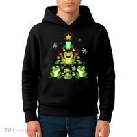 Cute frog Christmas Tree Lights Xmas Holidays Kids Hoodie thumb 4