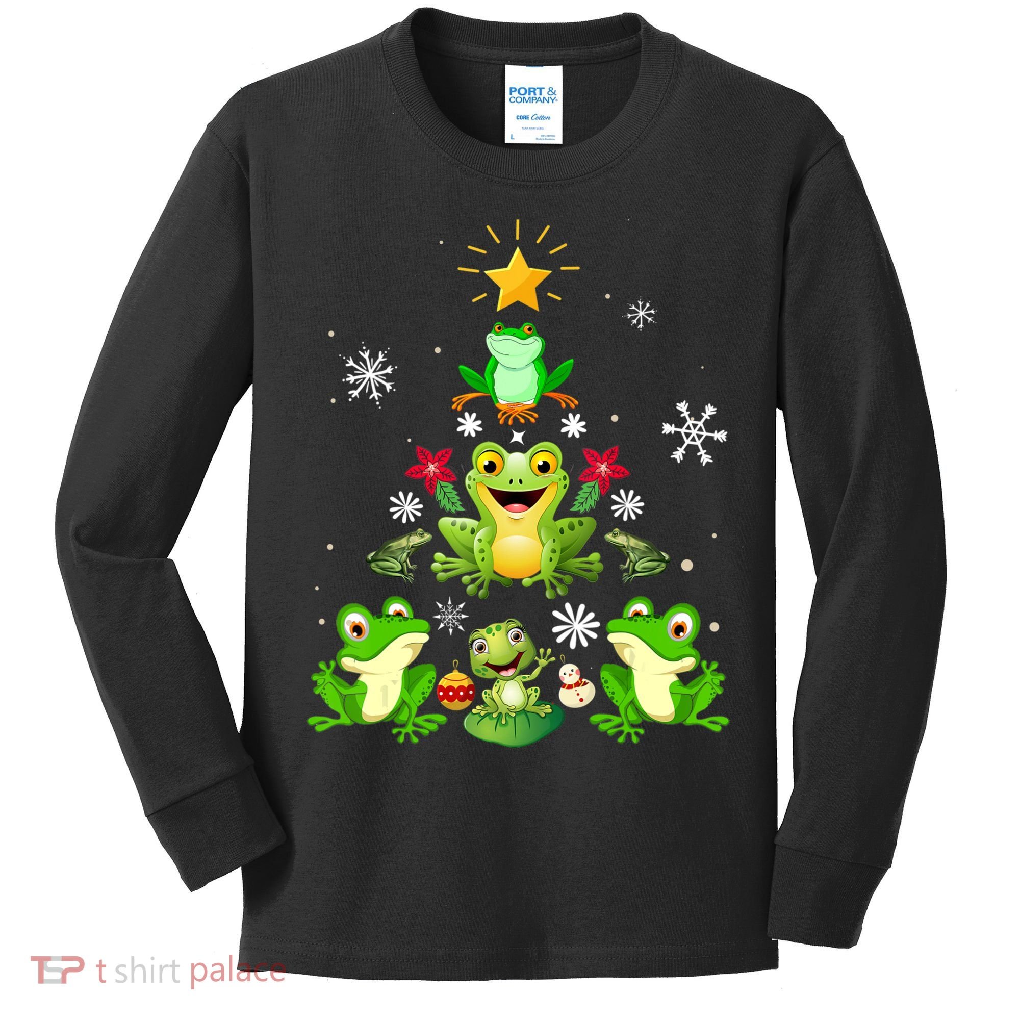 Cute frog Christmas Tree Lights Xmas Holidays Kids Long Sleeve Shirt
