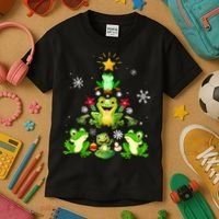Cute frog Christmas Tree Lights Xmas Holidays Kids T-Shirt thumb 3