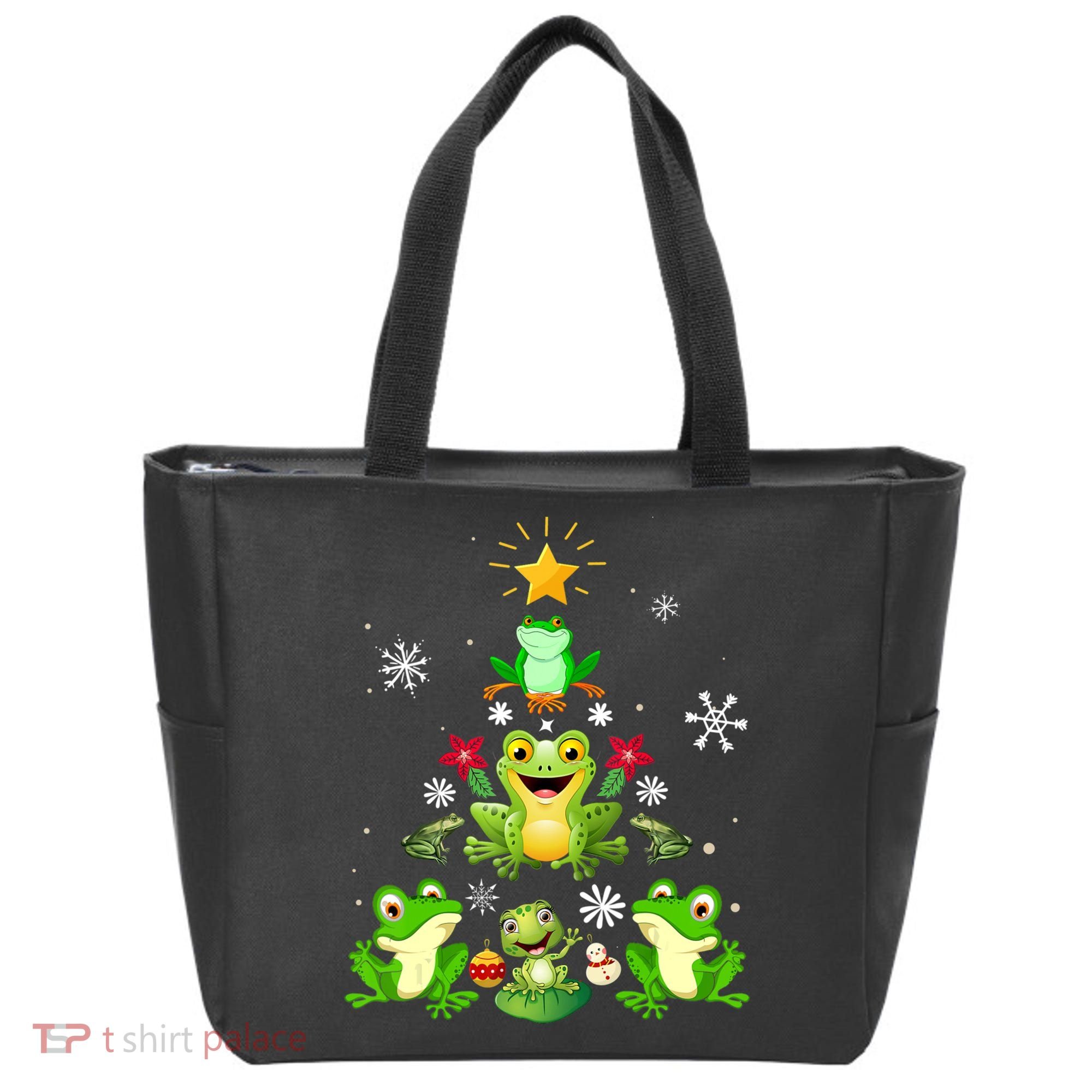 Cute frog Christmas Tree Lights Xmas Holidays Tote Bag