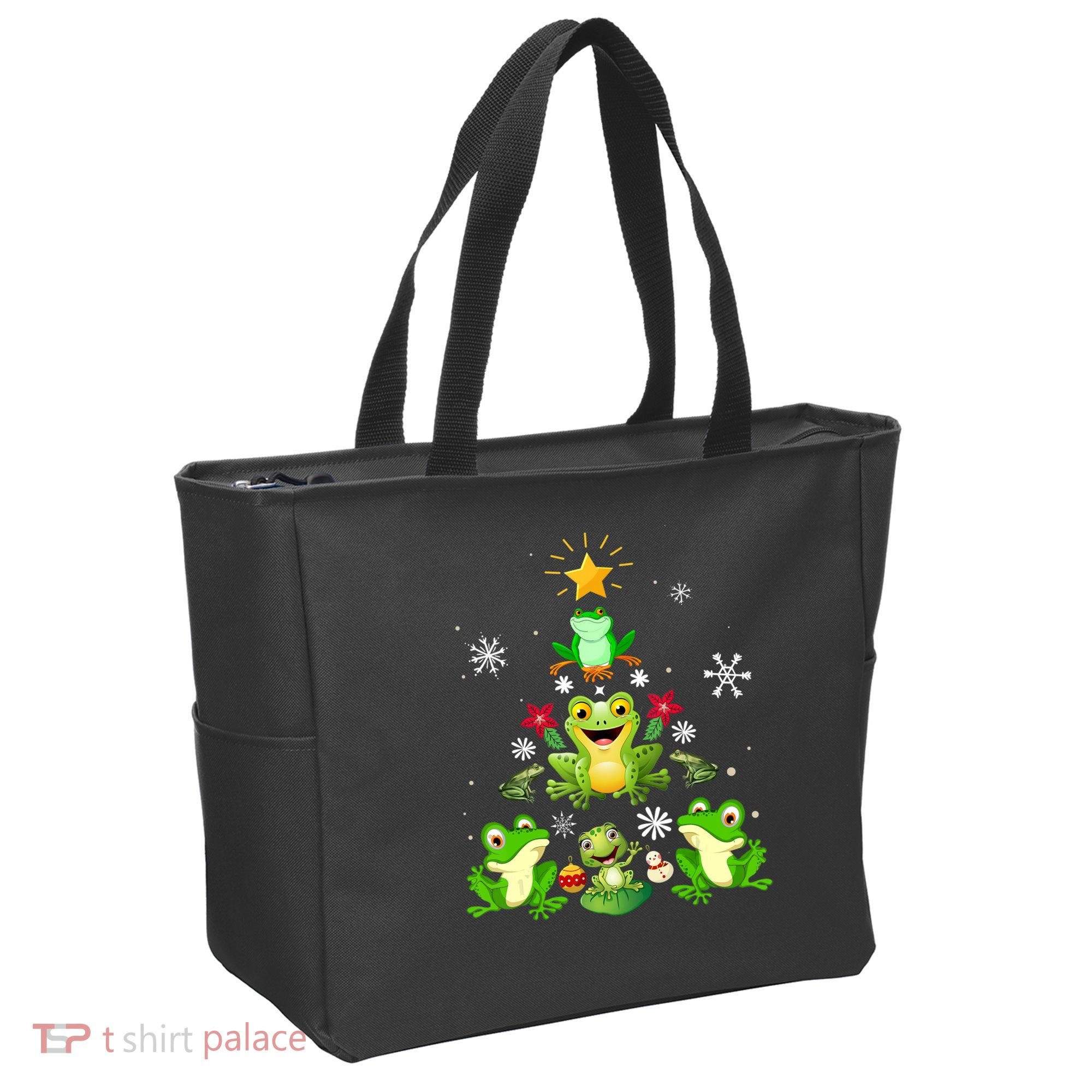 Cute frog Christmas Tree Lights Xmas Holidays Tote Bag